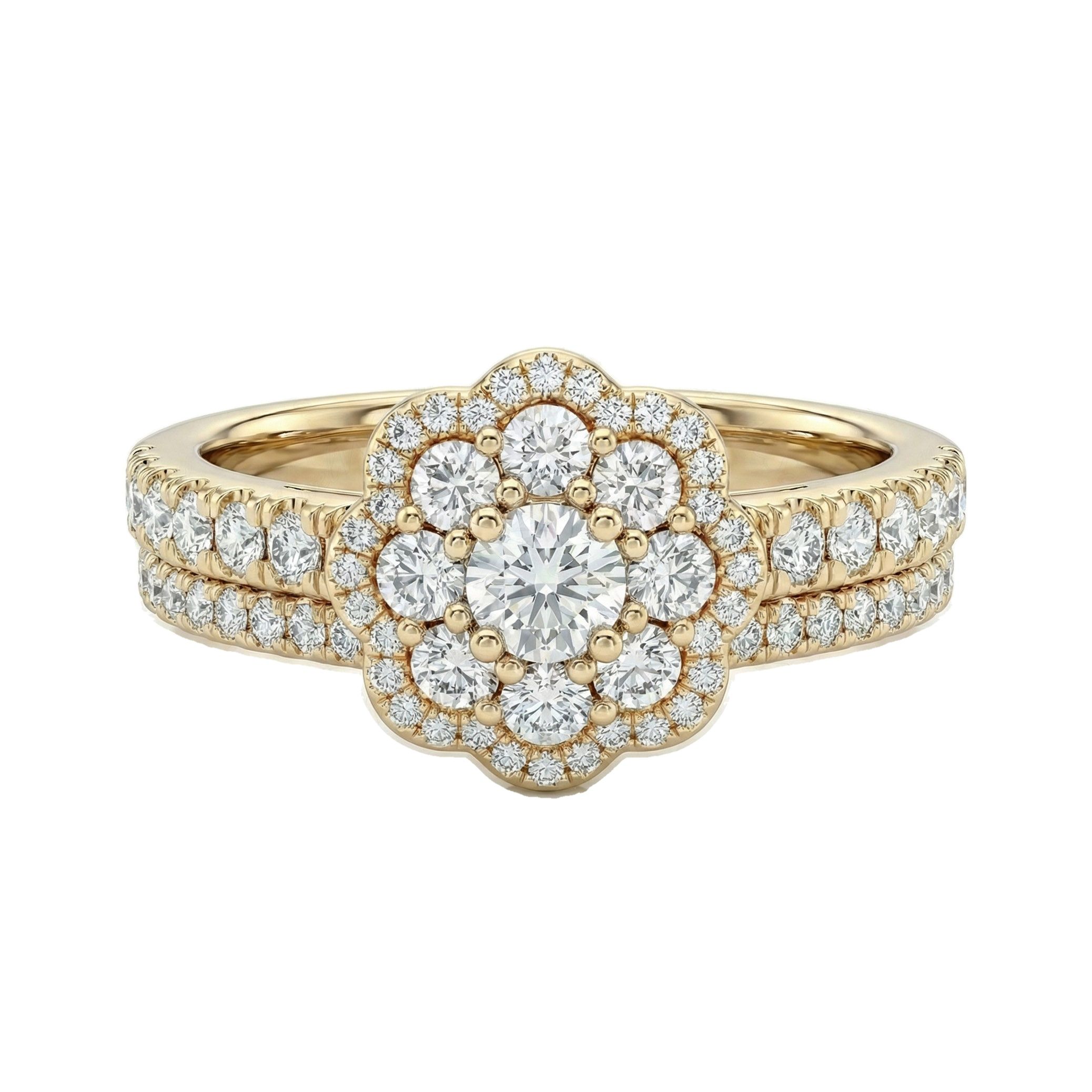 1.10 ct EF VS Lab Grown Diamond Cluster Engagement Set in 10k Yellow Gold _ Sz0475 101042