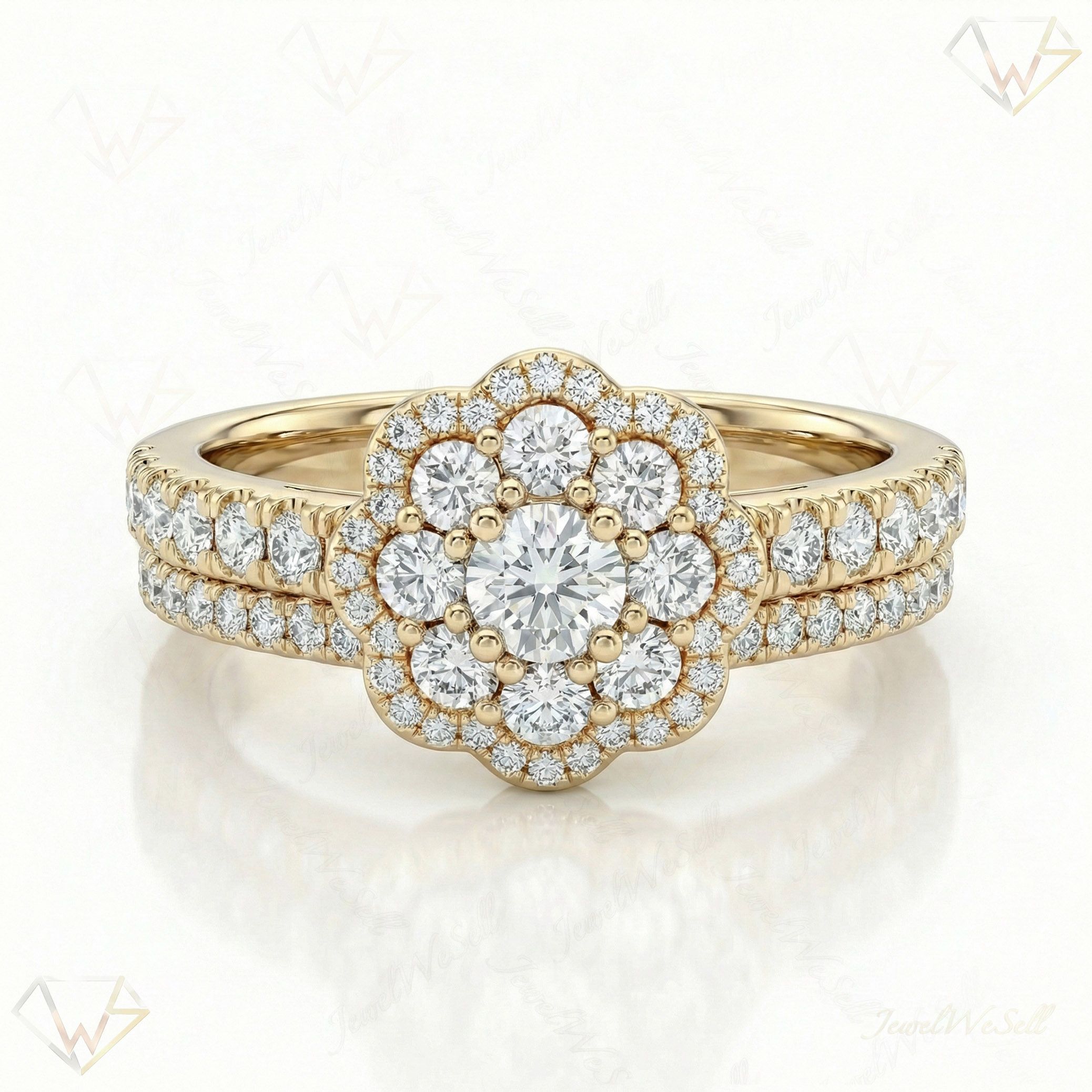 1.10 ct EF VS Lab Grown Diamond Cluster Engagement Set in 14k Yellow Gold _ Sz0425 101042