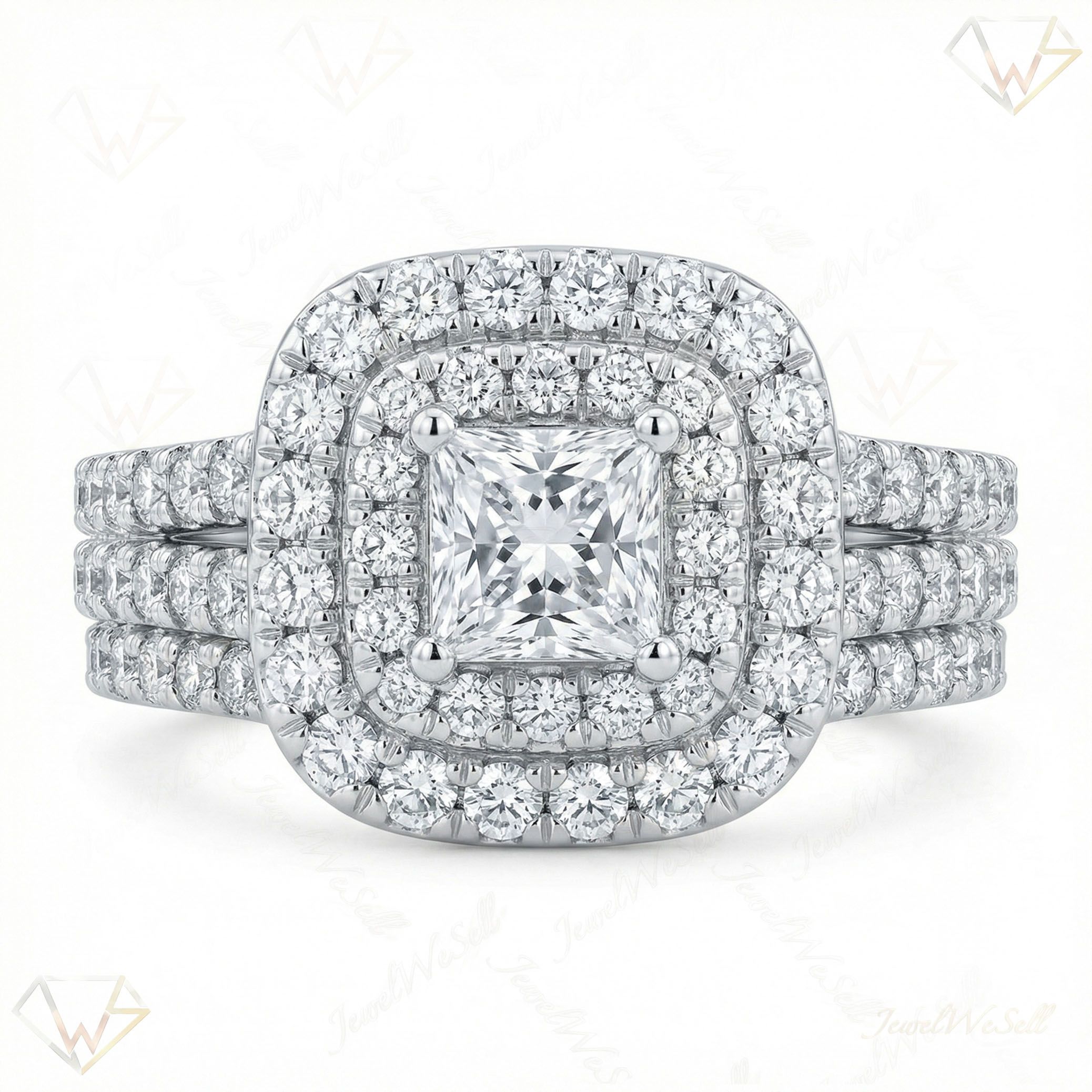2.15 ct EF VS Lab Grown Diamond Halo Engagement Set in 14k White Gold _ Sz0575 101044