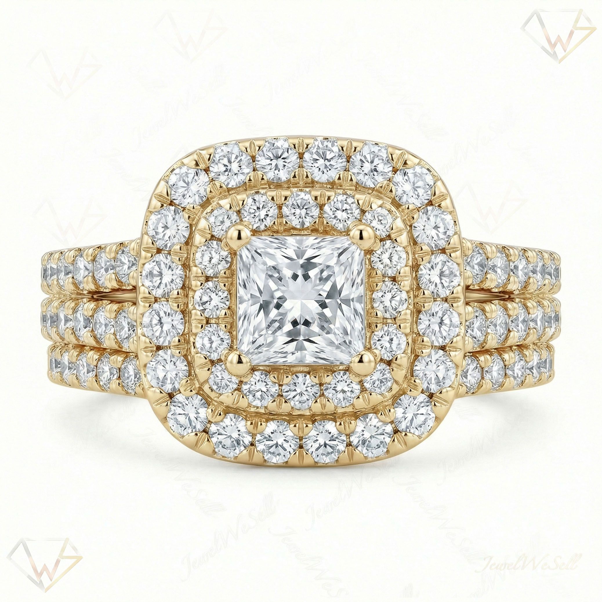 2.15 ct EF VS Lab Grown Diamond Halo Engagement Set in 14k Yellow Gold _ Sz0725 101044