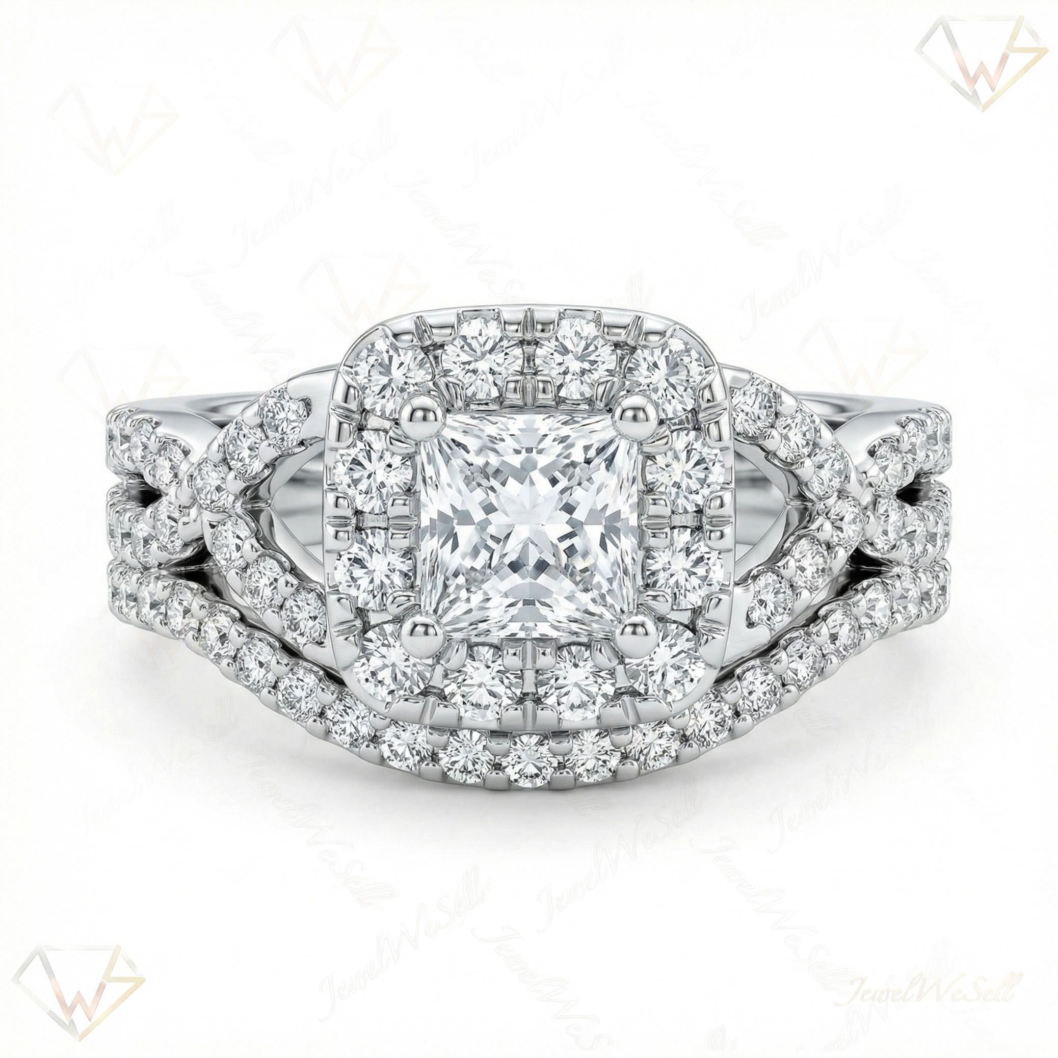 1.25 ct EF VS Lab Grown Diamond Halo Engagement Set in 14k White Gold _ Sz0725 101045