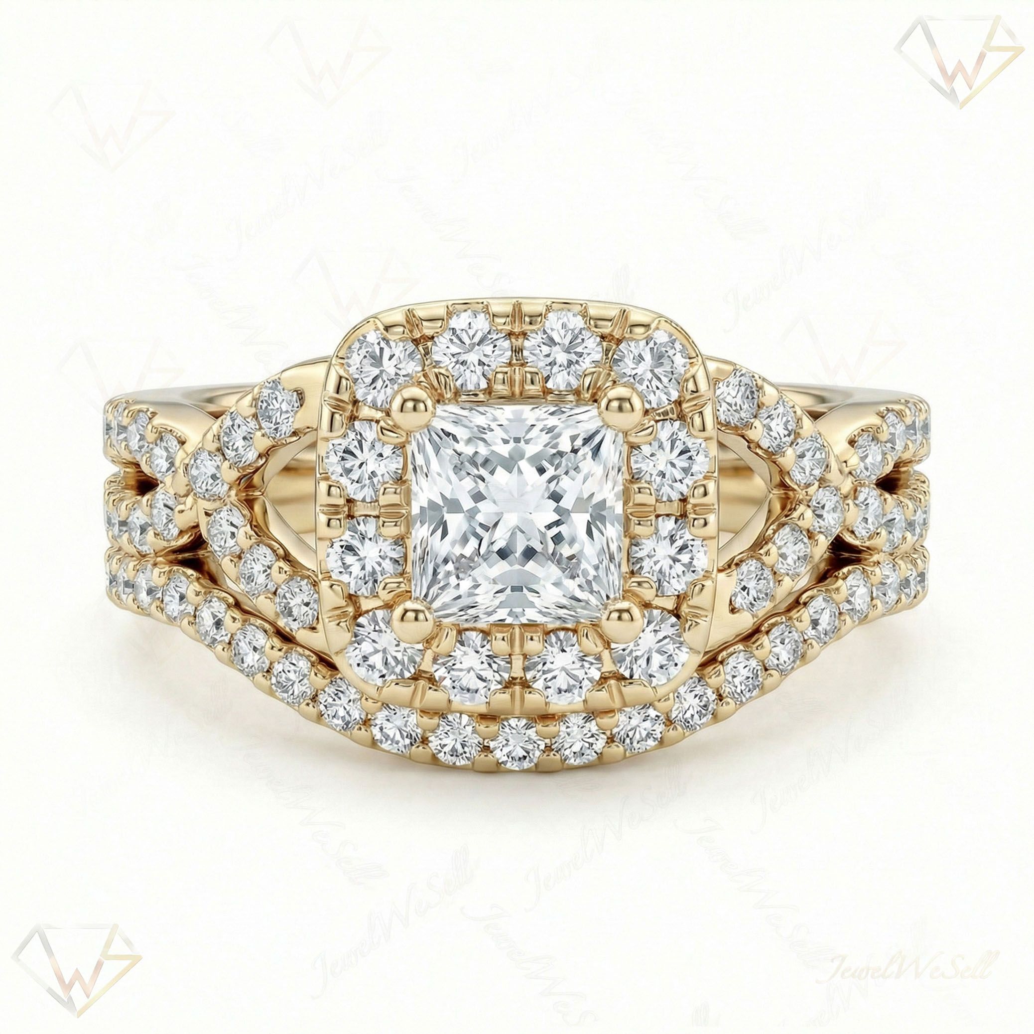 1.25 ct EF VS Lab Grown Diamond Halo Engagement Set in 10k Yellow Gold _ Sz0400 101045