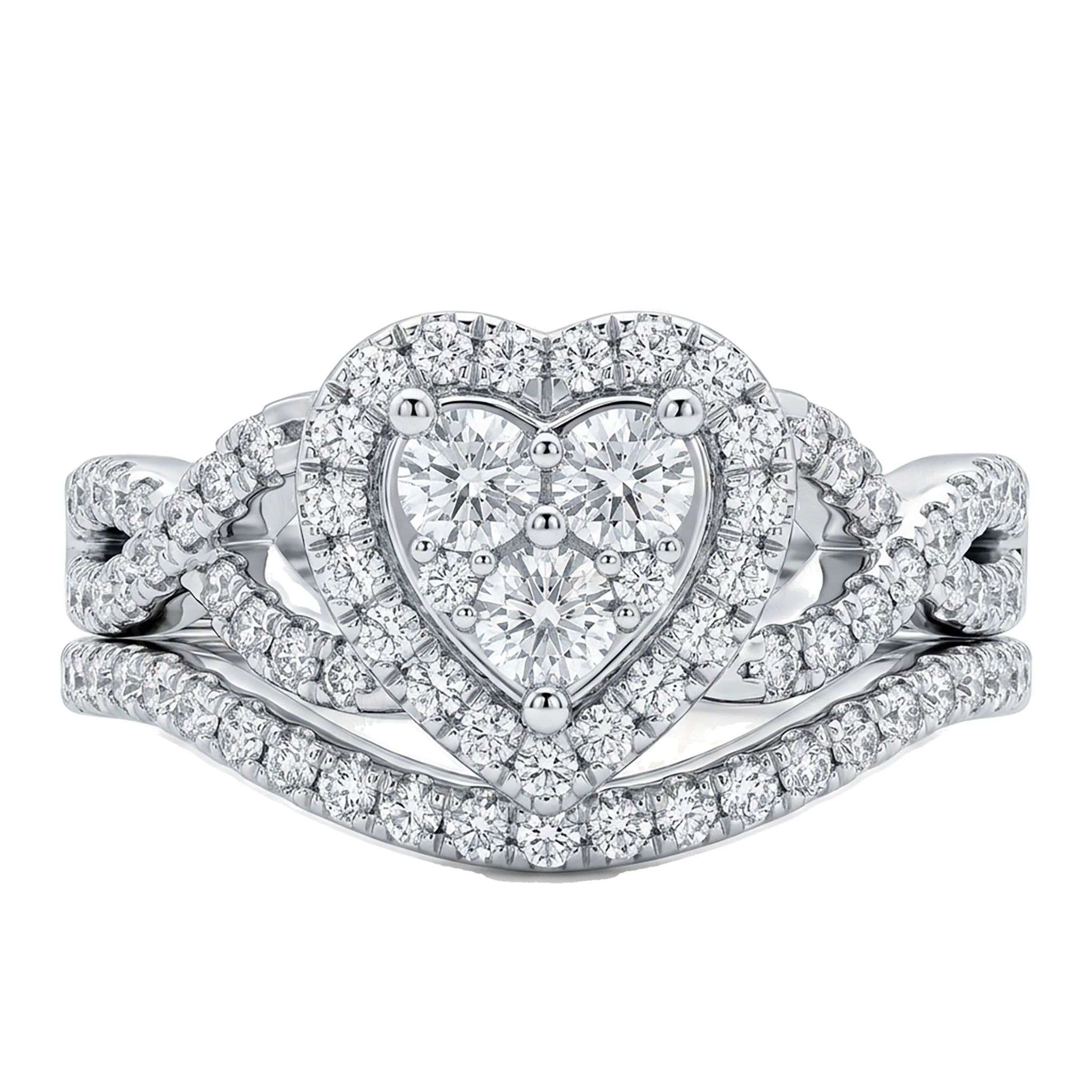 1.00 ct EF VS Moissanite Heart Shaped Cluster Engagement Ring in 925 Sterling SIlver _ Sz0875 101048