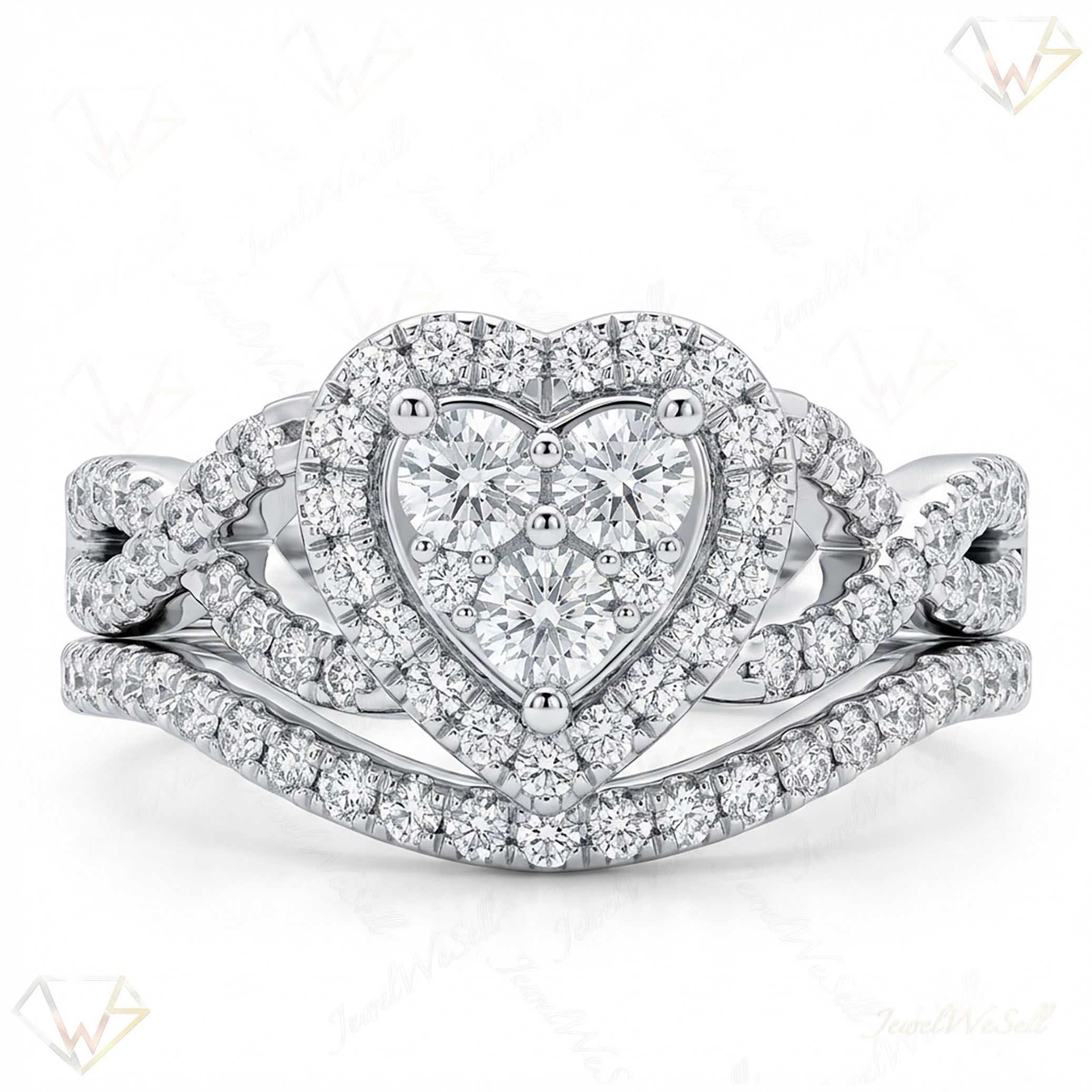 1.00 ct EF VS Lab Grown Diamond Heart Shaped Cluster Engagement Ring in 14k White Gold _ Sz0475 101048