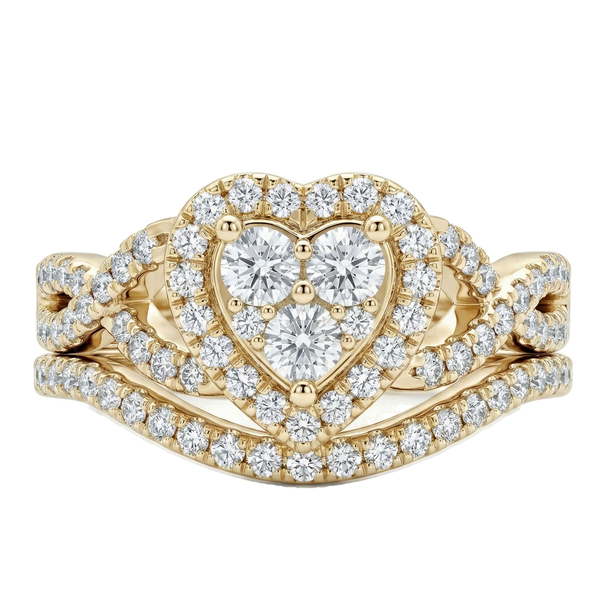 1.00 ct EF VS Lab Grown Diamond Heart Shaped Cluster Engagement Ring in 10k Yellow Gold _ Sz0475 101048