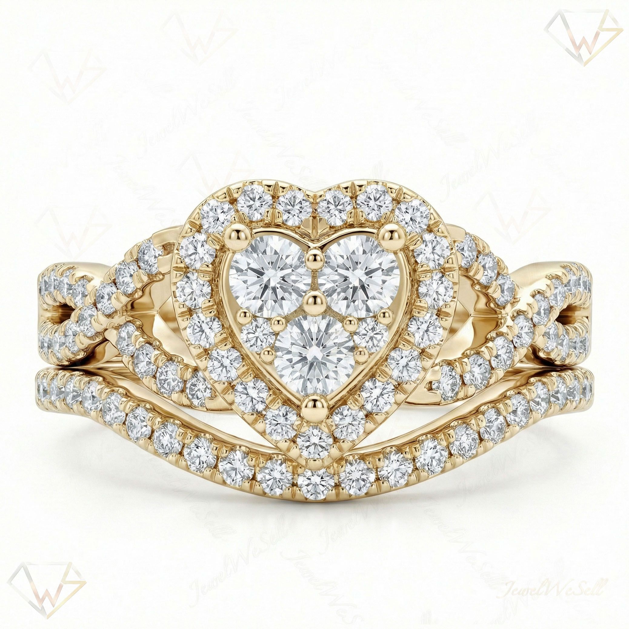 1.00 ct EF VS Lab Grown Diamond Heart Shaped Cluster Engagement Ring in 10k Yellow Gold _ Sz0700 101048