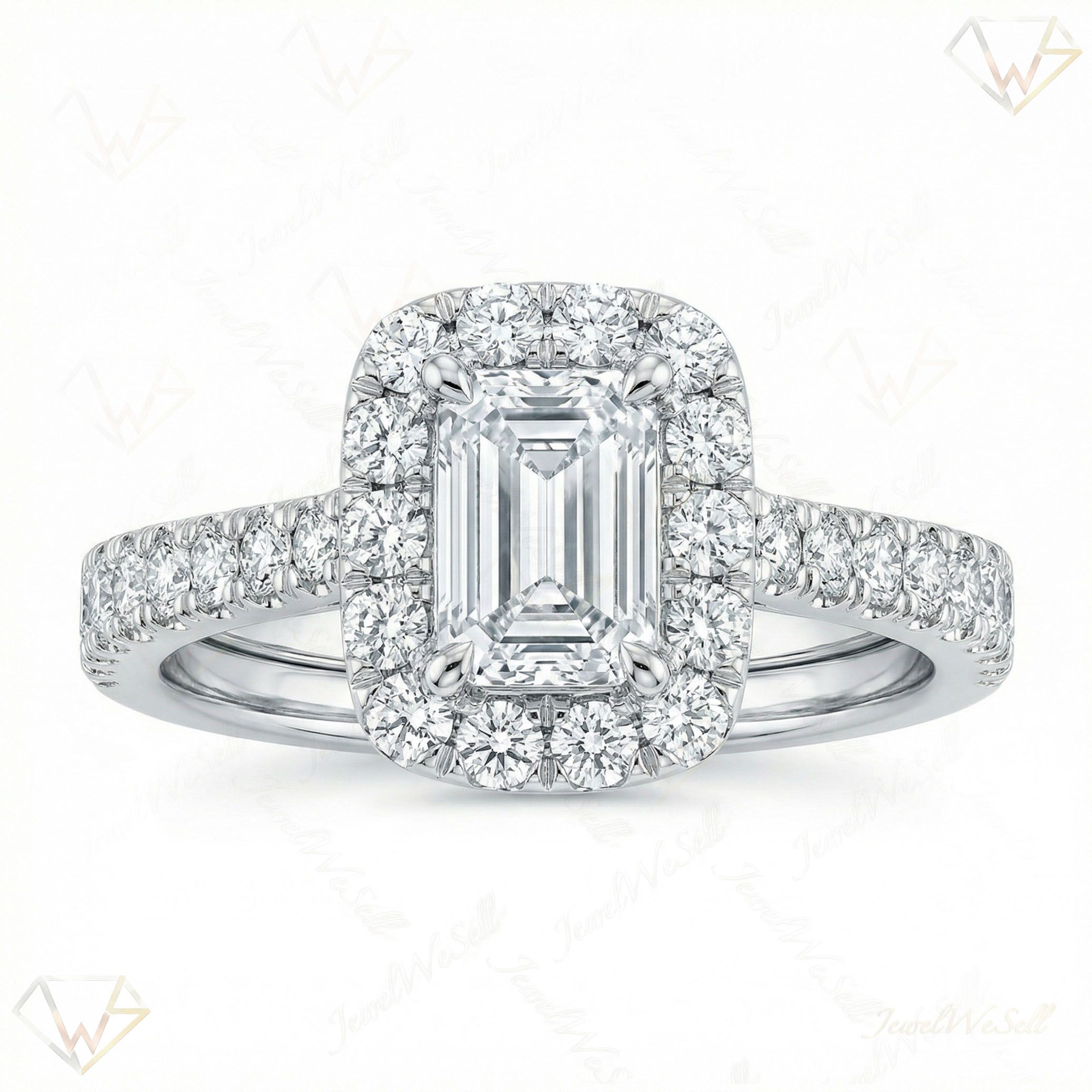 0.80 ct EF VS Moissanite Halo Engagement Set in 925 Sterling SIlver _ Sz0550 101050