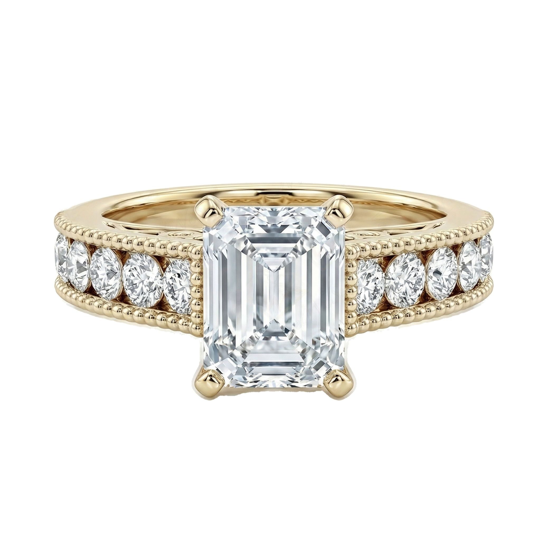 3.50 ct EF VS Lab Grown Diamond Solitaire with Accents Engagement Ring in 14k Yellow Gold _ Sz0575 101068