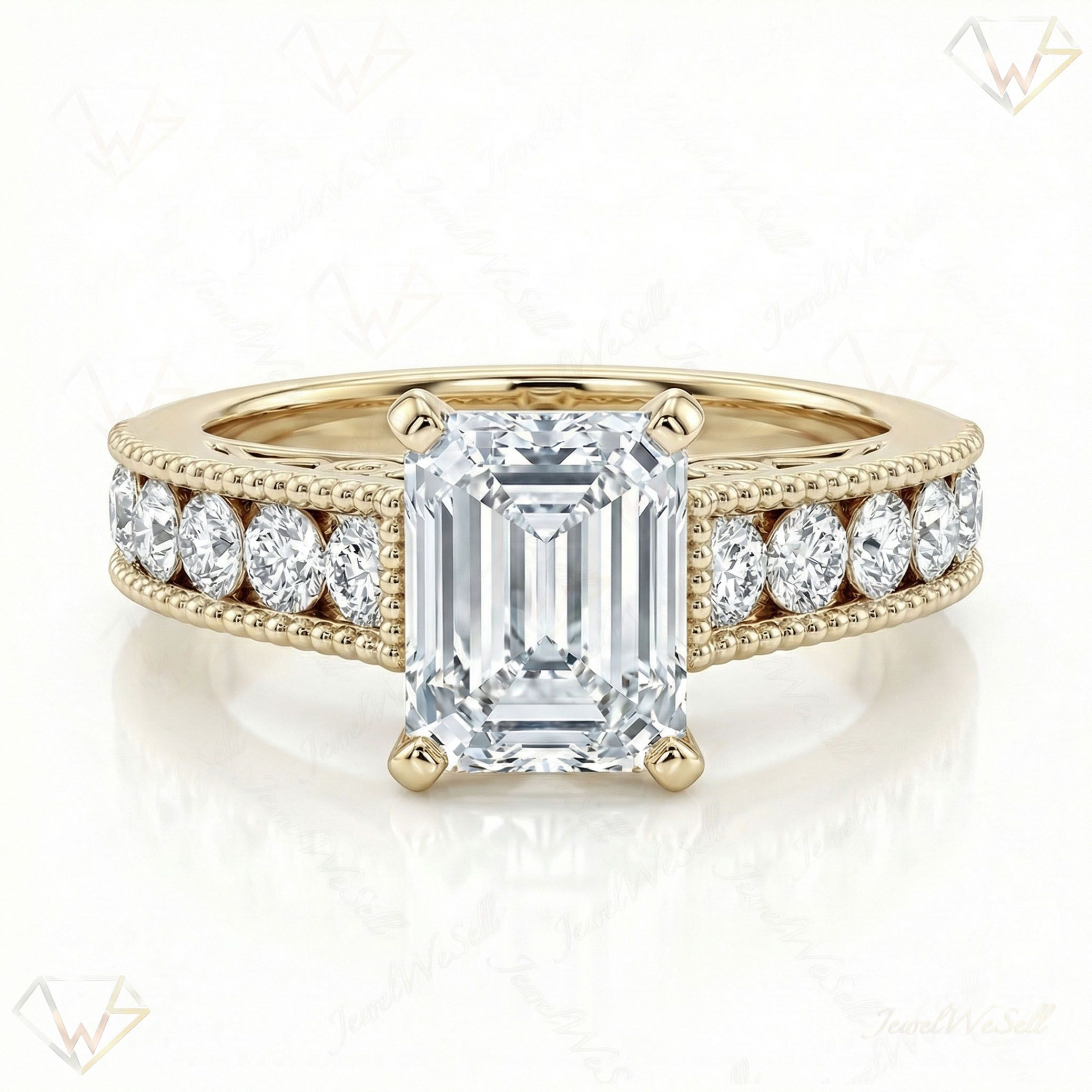 3.50 ct EF VS Lab Grown Diamond Solitaire with Accents Engagement Ring in 10k Yellow Gold _ Sz0625 101068