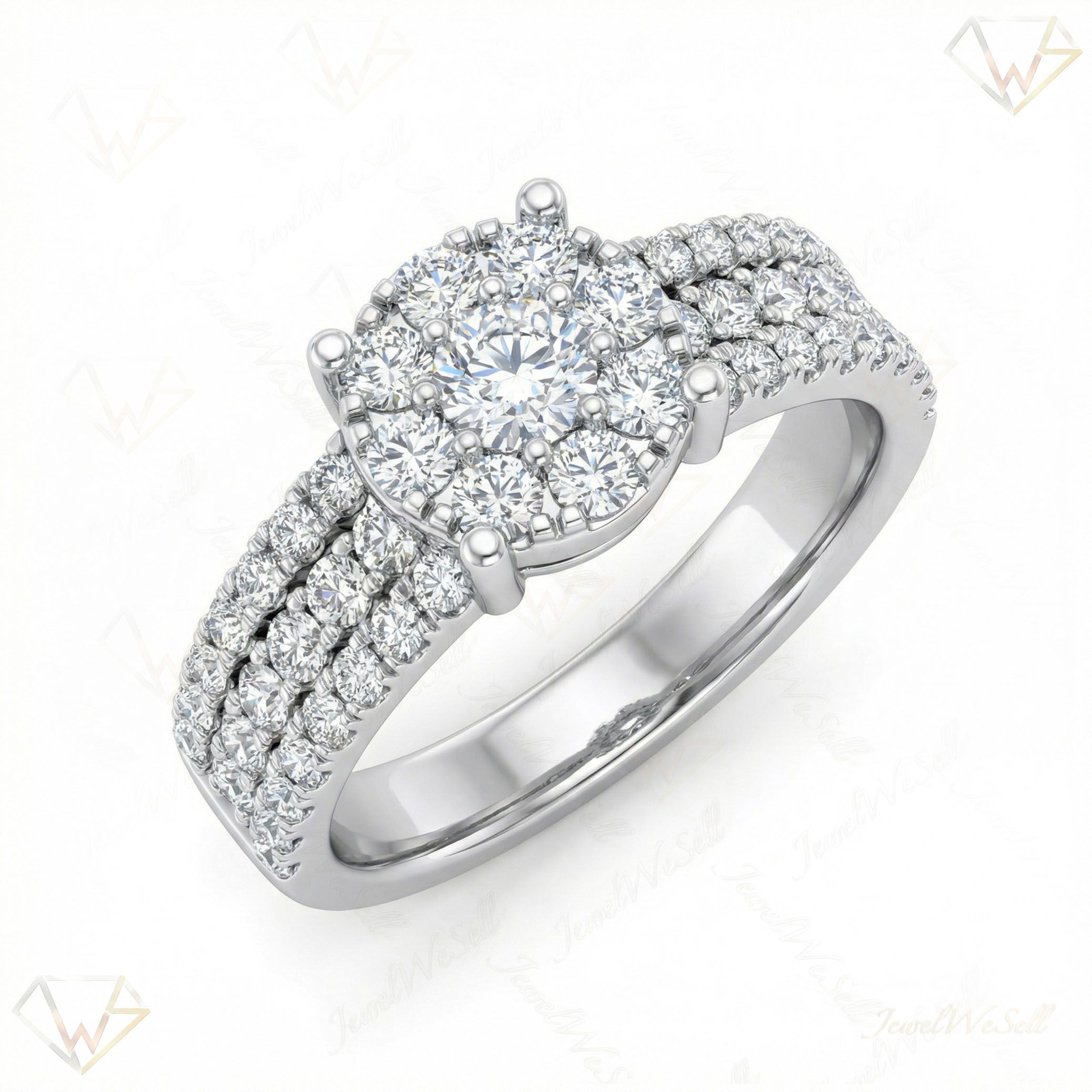 1.20 ct EF VS Lab Grown Diamond Circle Cluster Engagement Ring in 10k White Gold _ Sz0450 101091