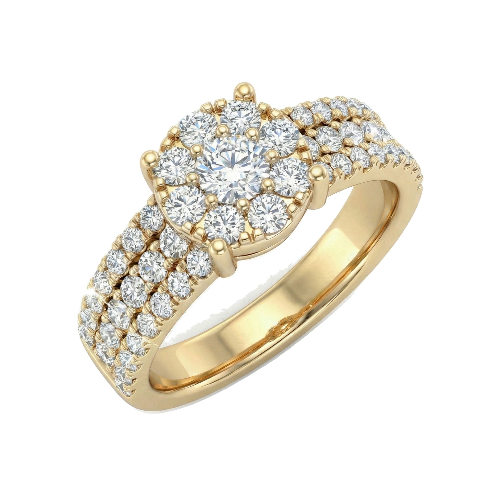 1.20 ct EF VS Lab Grown Diamond Circle Cluster Engagement Ring in 14k Yellow Gold _ Sz0875 101091
