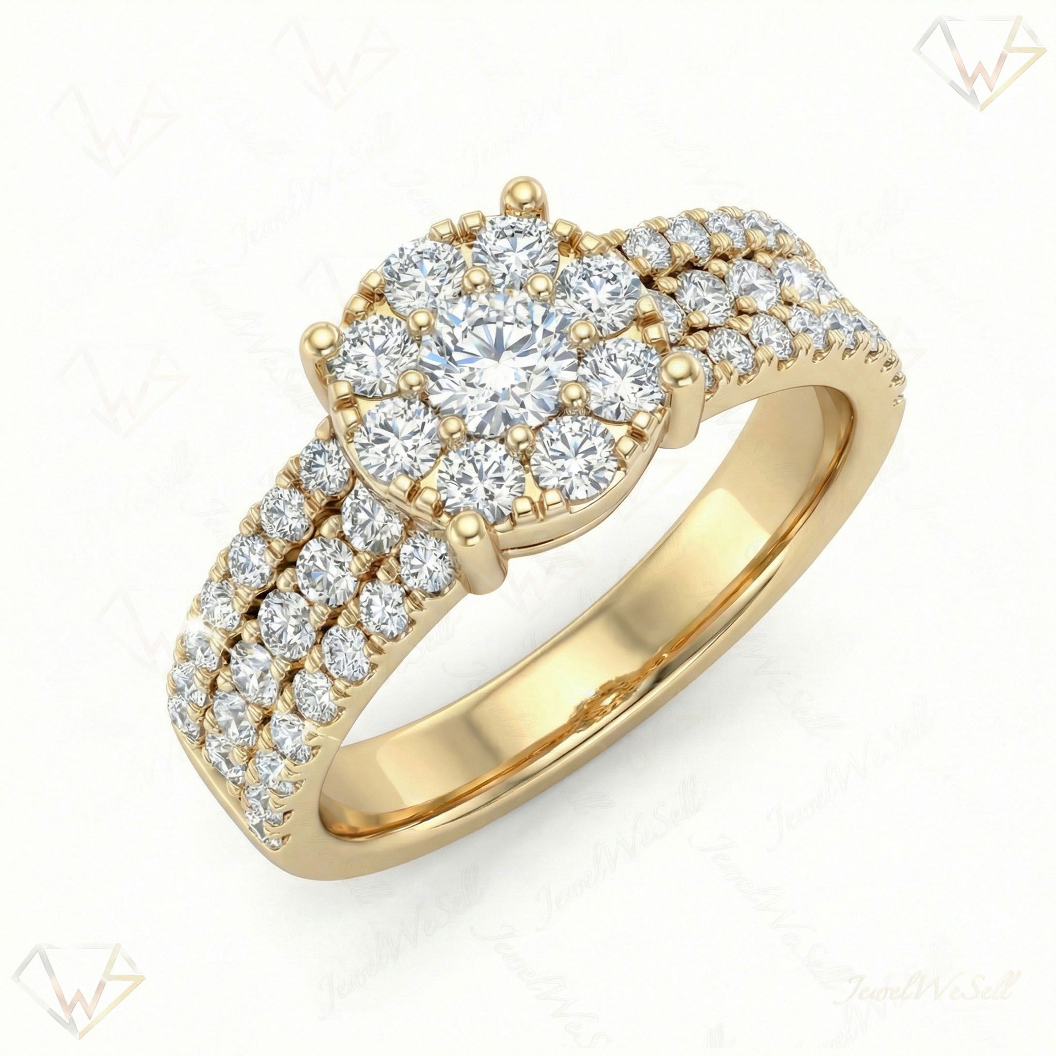 1.20 ct EF VS Lab Grown Diamond Circle Cluster Engagement Ring in 10k Yellow Gold _ Sz0675 101091