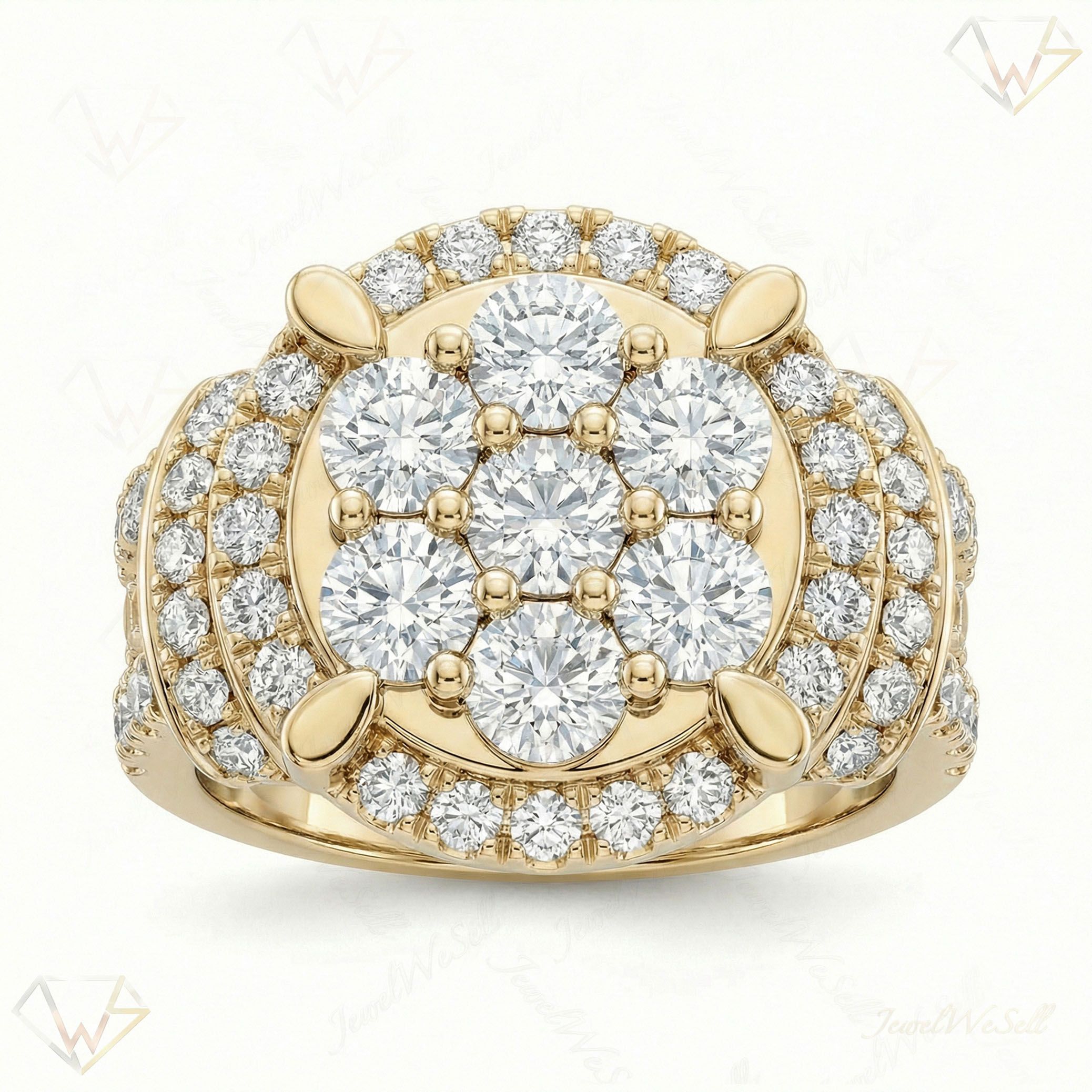 3.66 ct EF VS Lab Grown Diamond Mens Statement Ring in 10k Yellow Gold _ Sz0450 101377