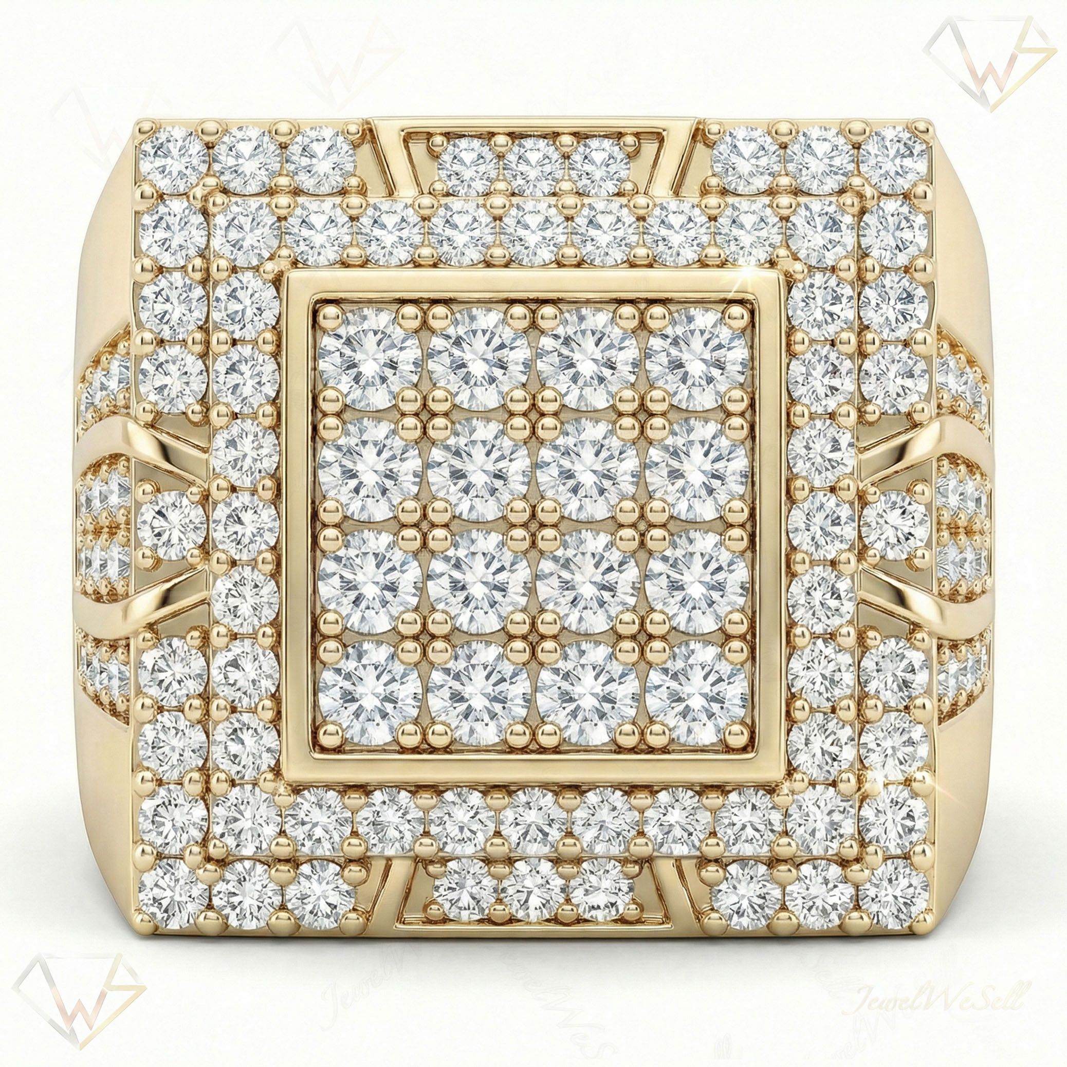 2.66 ct EF VS Lab Grown Diamond Mens Statement Ring in 10k Yellow Gold _ Sz1075 101458