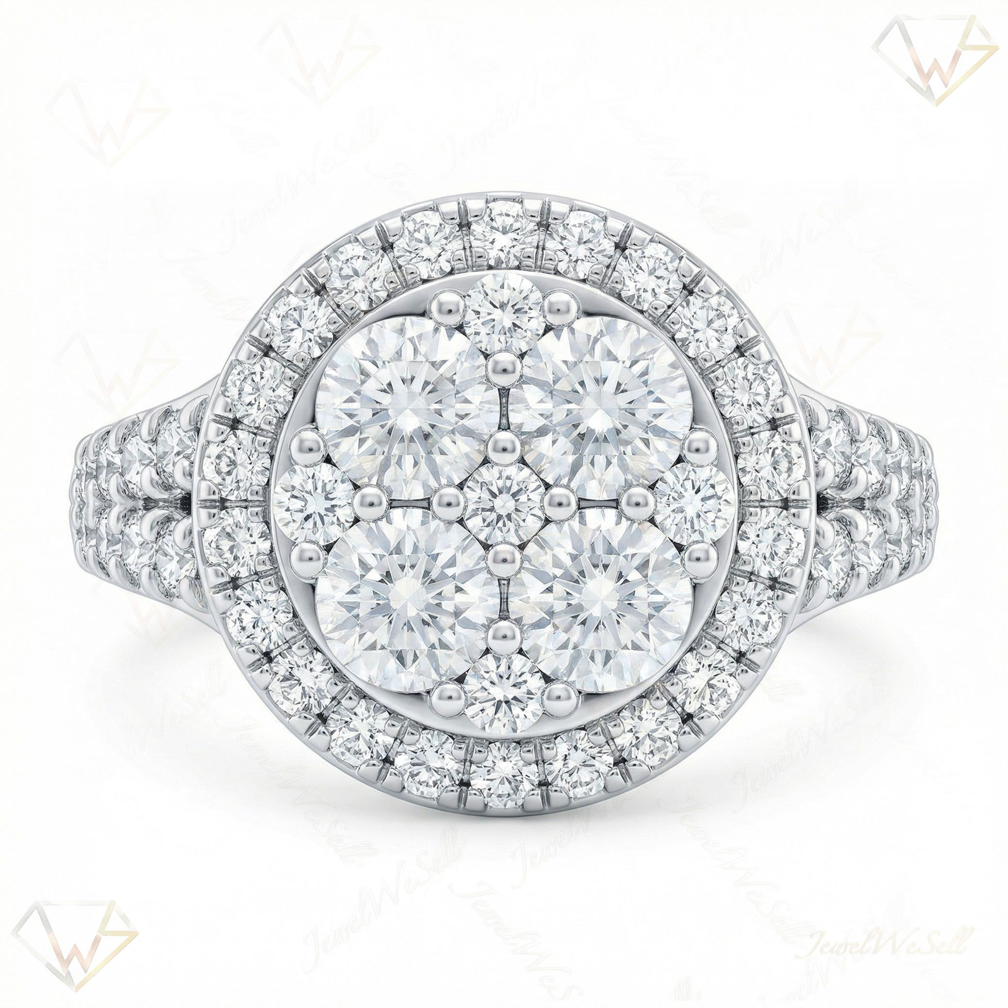 2.66 ct EF VS Lab Grown Diamond Circle Cluster Engagement Ring in 14k White Gold _ Sz0525 101467