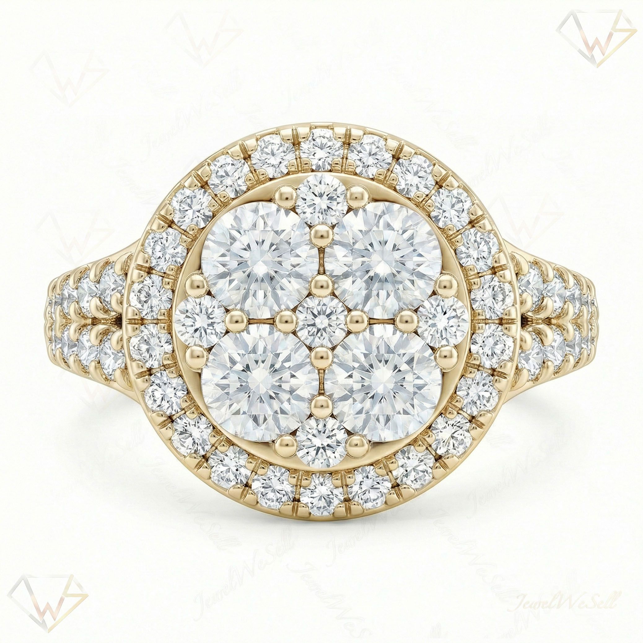 2.66 ct EF VS Lab Grown Diamond Circle Cluster Engagement Ring in 10k Yellow Gold _ Sz0575 101467