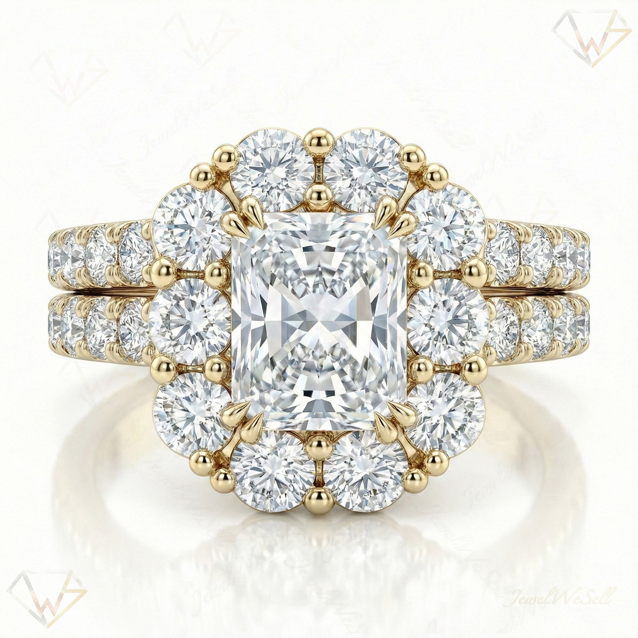 2.50 ct EF VS Lab Grown Diamond Halo Engagement Set in 10k Yellow Gold _ Sz0700 101473