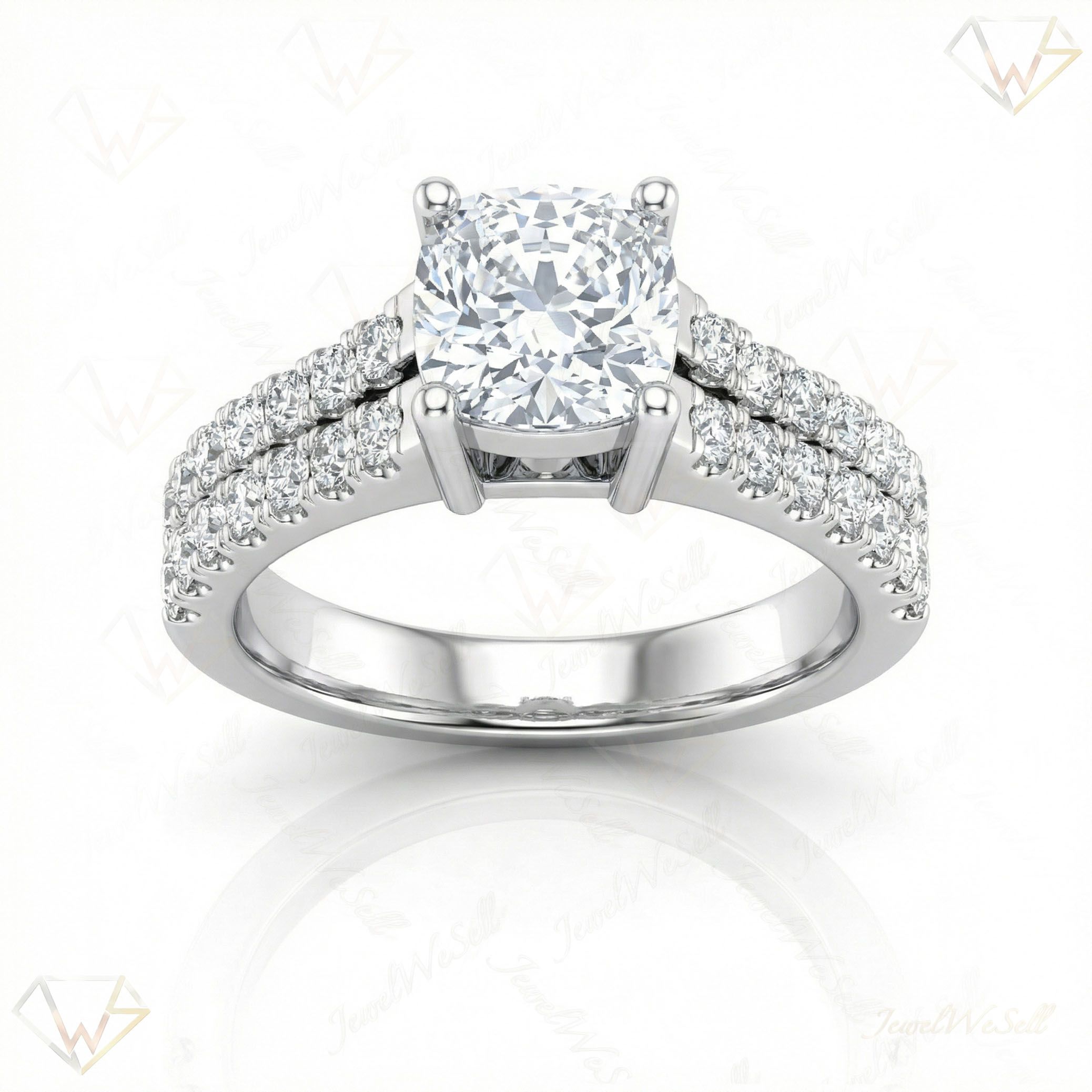 3.25 ct EF VS Moissanite Solitaire with Accents Engagement Ring in 925 Sterling SIlver _ Sz0525 101474