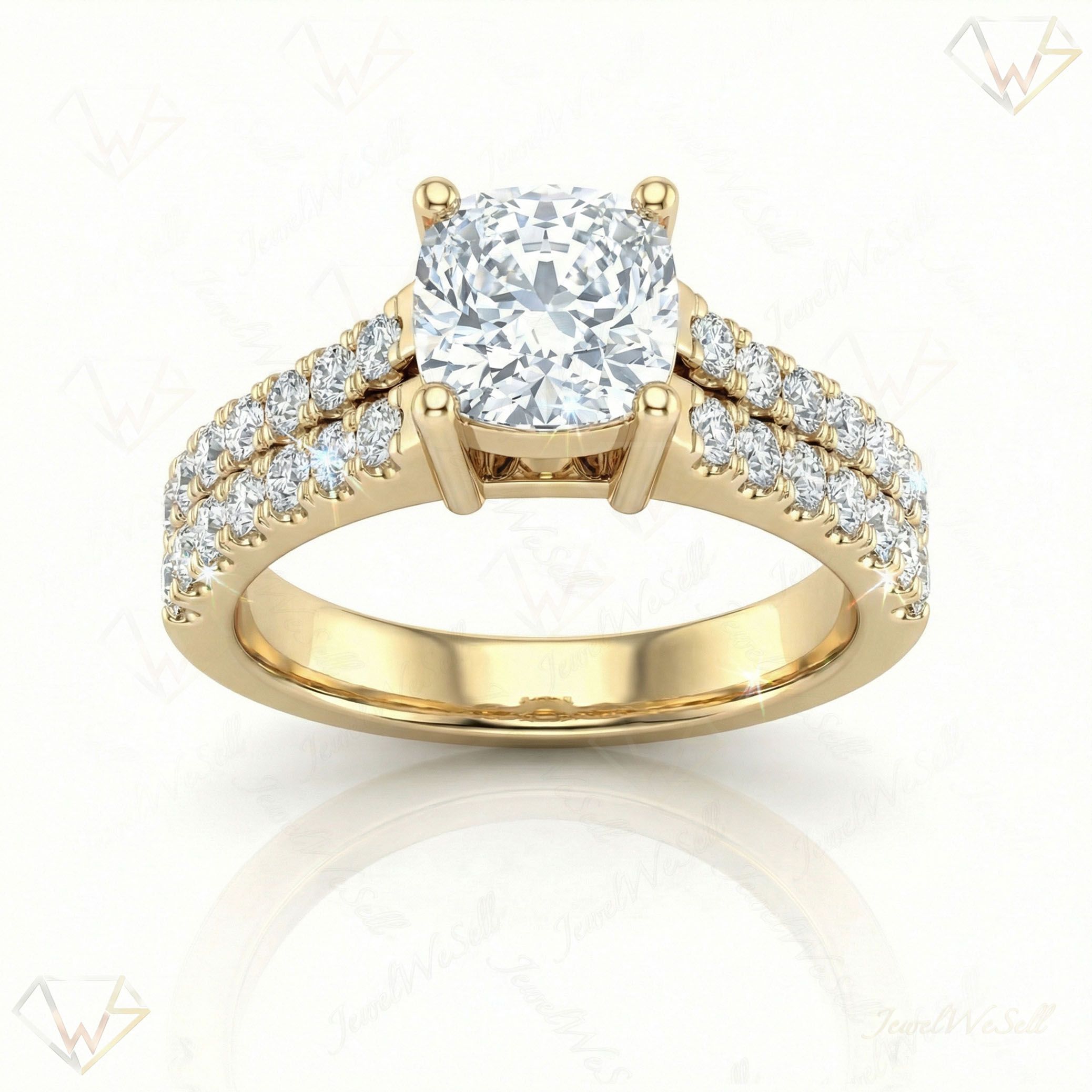 3.25 ct EF VS Lab Grown Diamond Solitaire with Accents Engagement Ring in 10k Yellow Gold _ Sz0450 101474