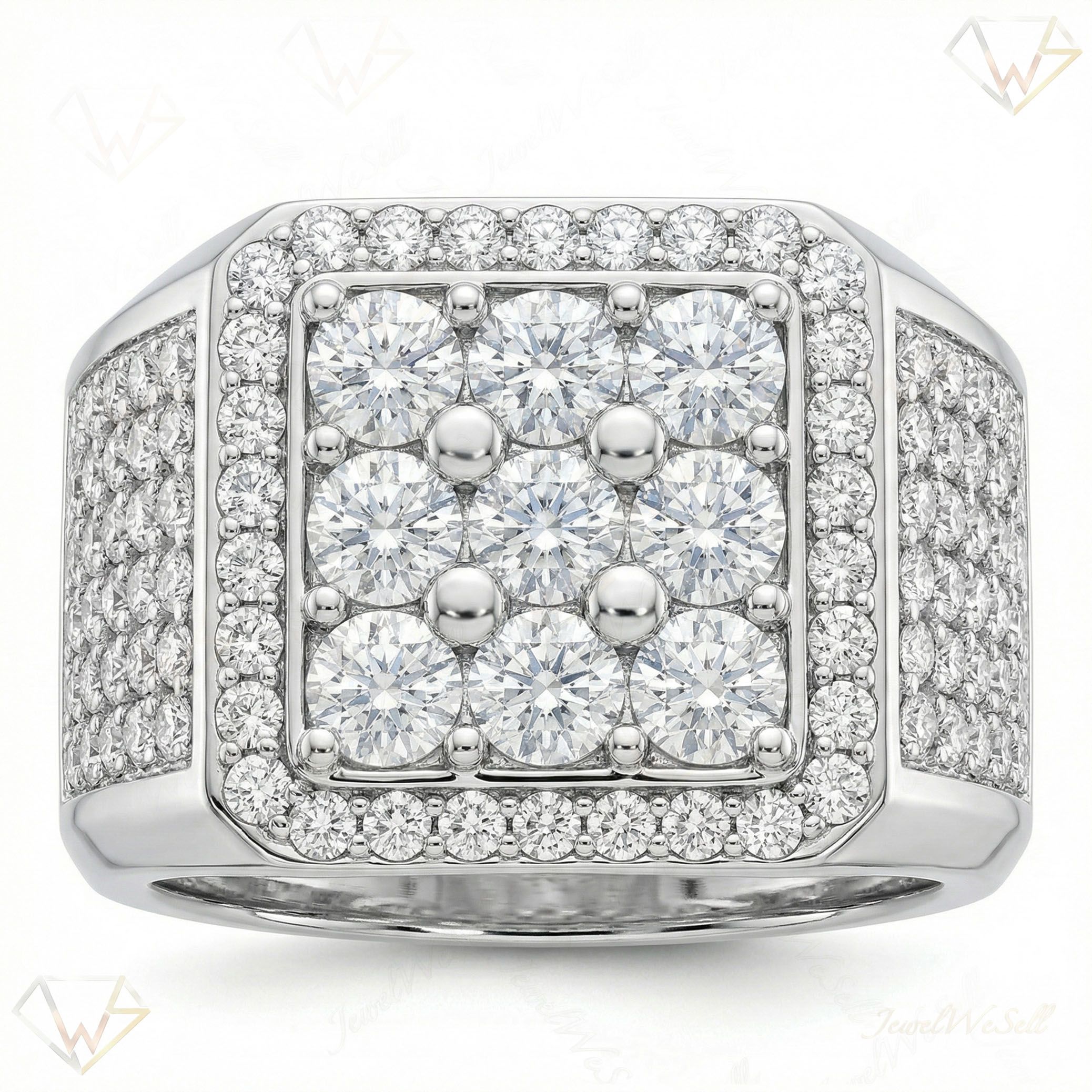 3.40 ct EF VS Lab Grown Diamond Mens Statement Ring in 10k White Gold _ Sz0800 101516