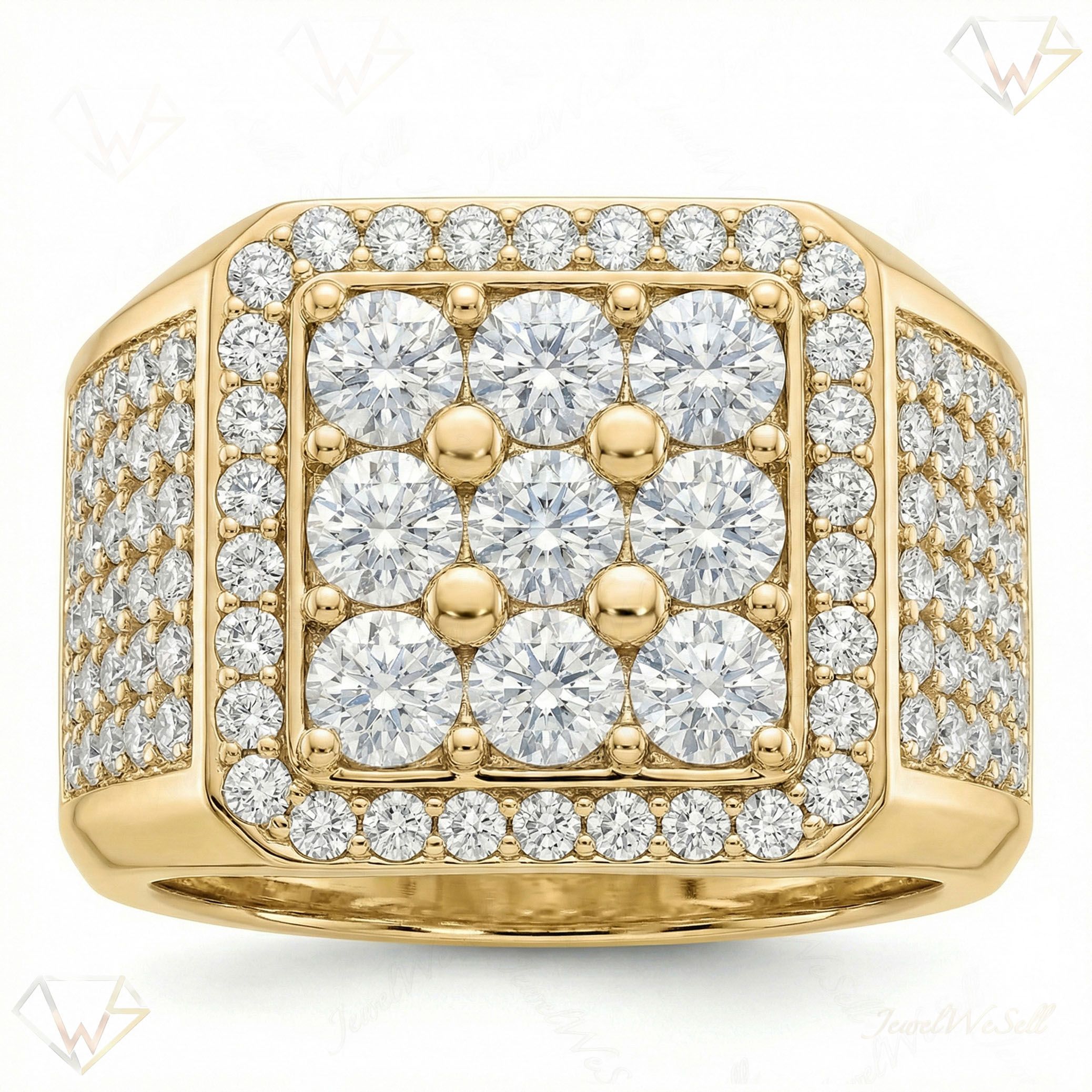 3.40 ct EF VS Lab Grown Diamond Mens Statement Ring in 10k Yellow Gold _ Sz0850 101516