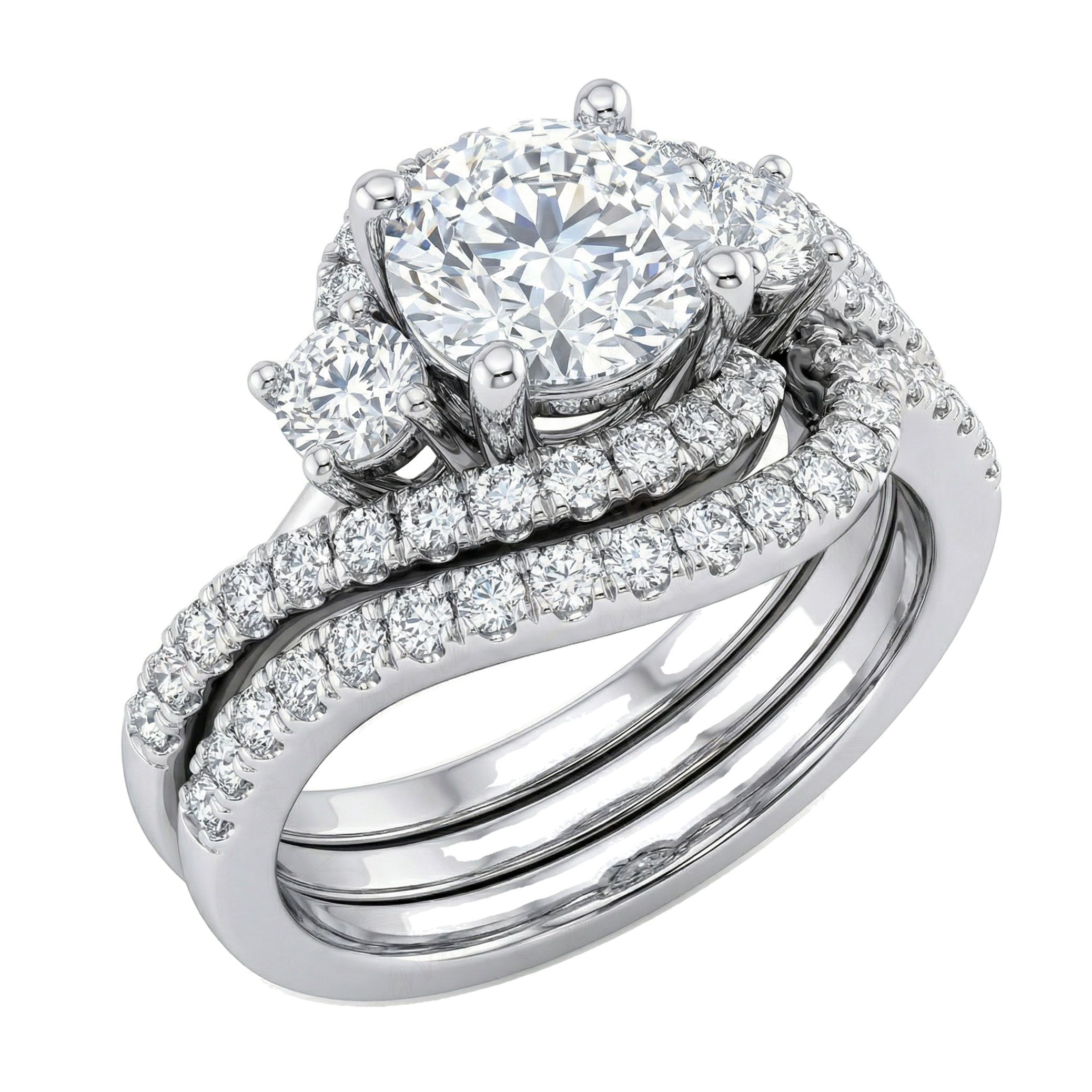 2.10 ct EF VS Moissanite Three Stone Engagement Set in 925 Sterling SIlver _ Sz0450 101562