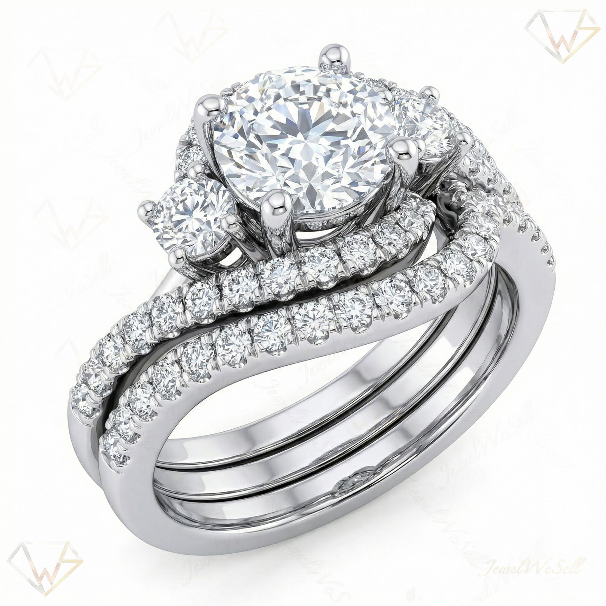2.10 ct EF VS Lab Grown Diamond Three Stone Engagement Set in 10k White Gold _ Sz0650 101562
