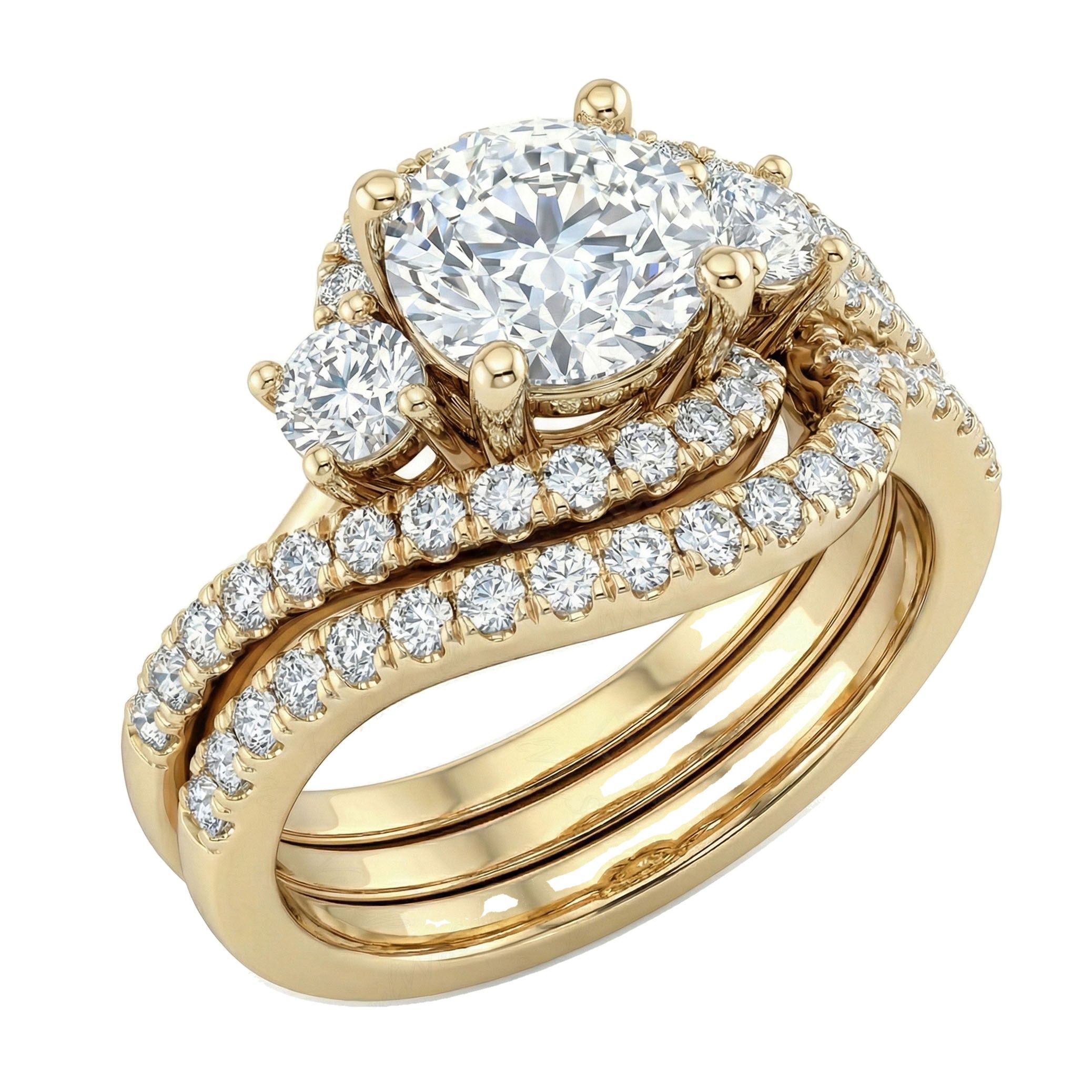 2.10 ct EF VS Lab Grown Diamond Three Stone Engagement Set in 10k Yellow Gold _ Sz0575 101562