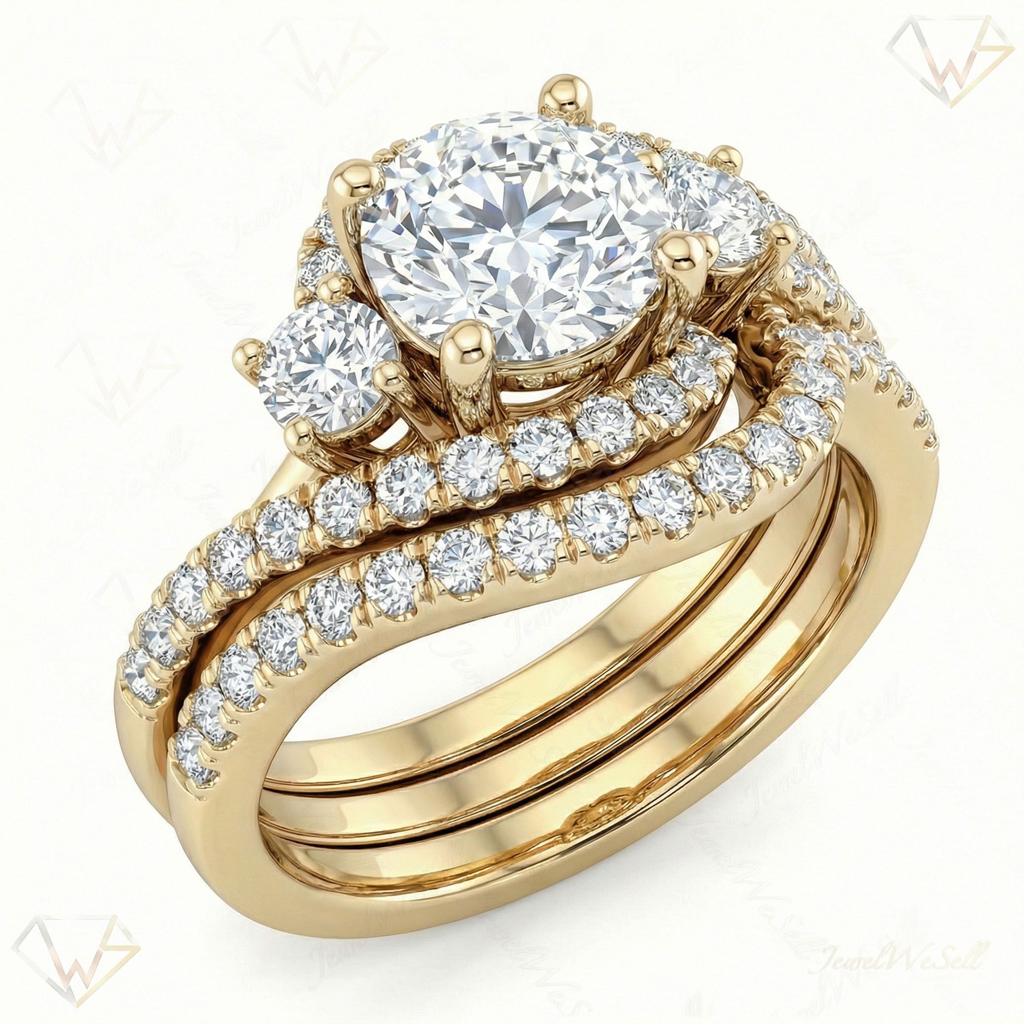 2.10 ct EF VS Lab Grown Diamond Three Stone Engagement Set in 10k Yellow Gold _ Sz0875 101562