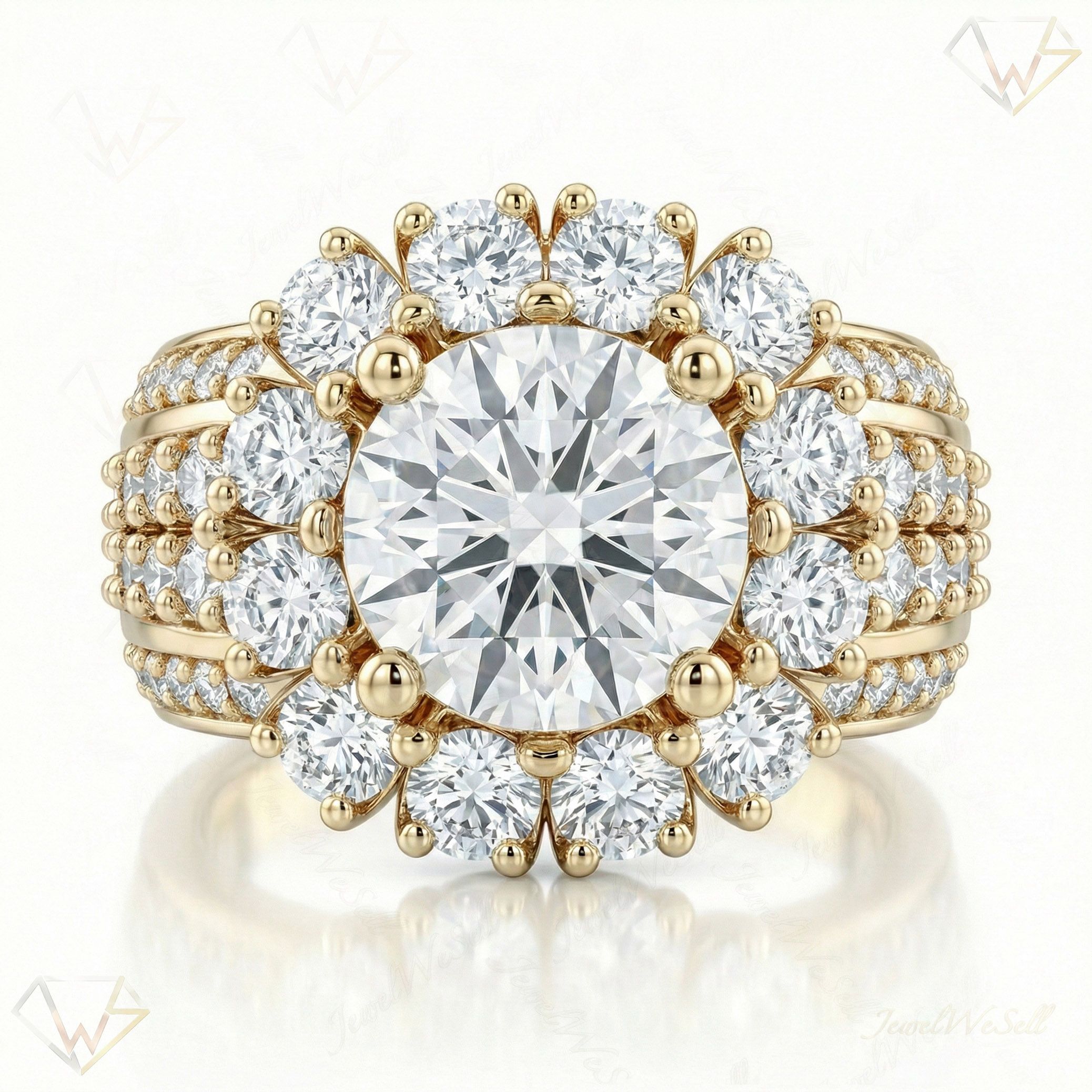5.60 ct EF VS Lab Grown Diamond Halo Engagement Ring in 10k Yellow Gold _ Sz0550 101592