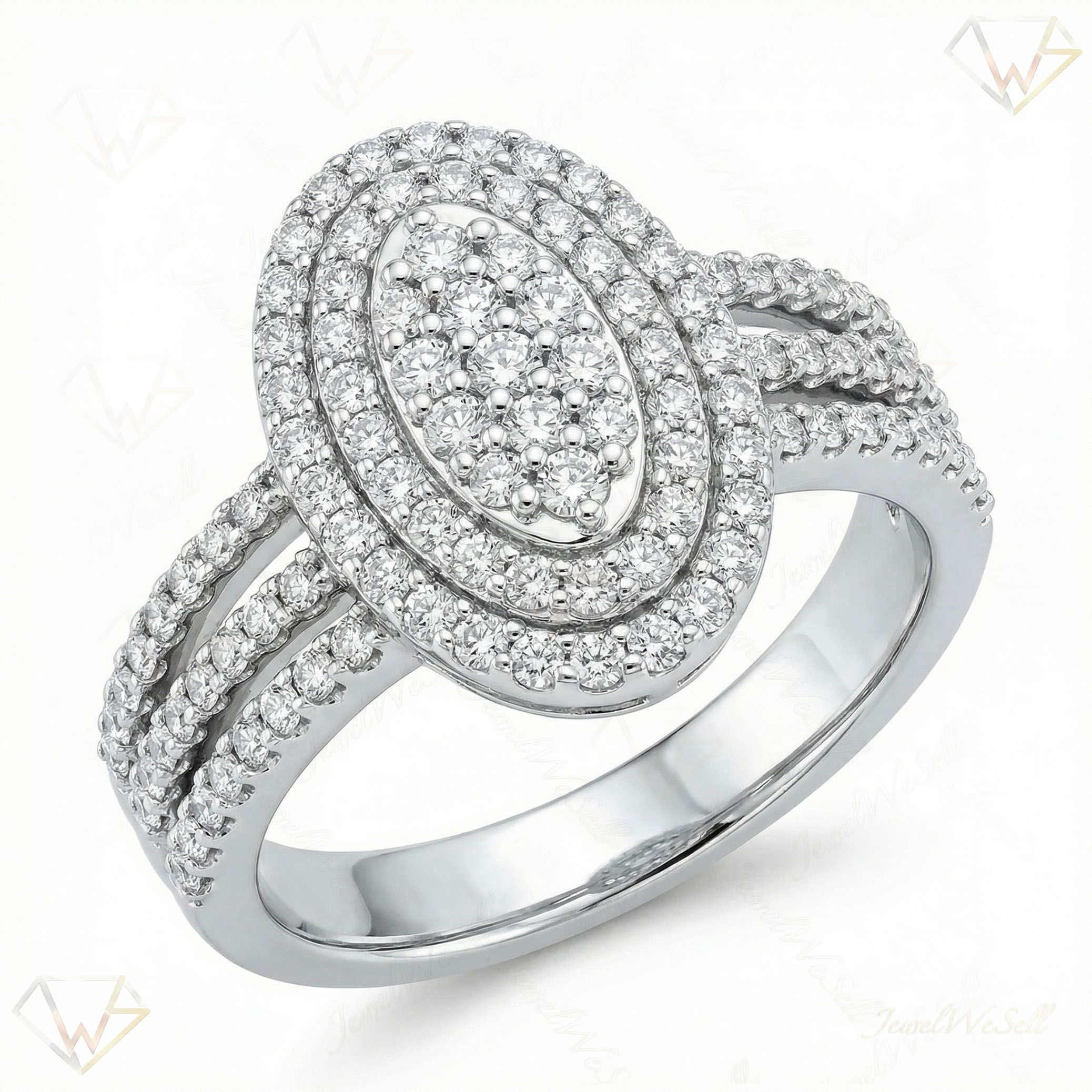 0.90 ct EF VS Moissanite Oval Cluster Engagement Set in 925 Sterling SIlver _ Sz0550 101593