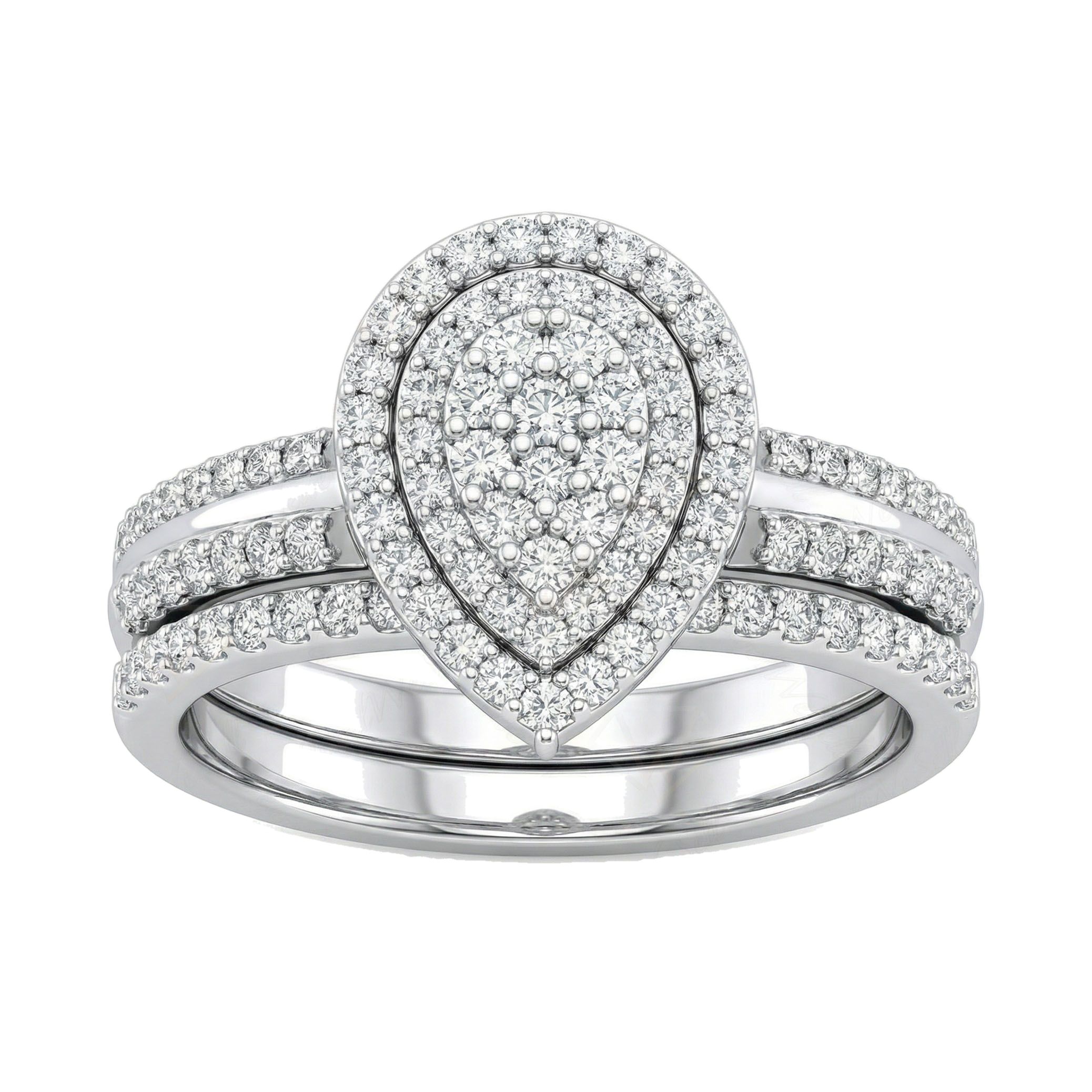 0.75 ct EF VS Lab Grown Diamond Pear Cluster Engagement Set in 10k White Gold _ Sz0500 101594