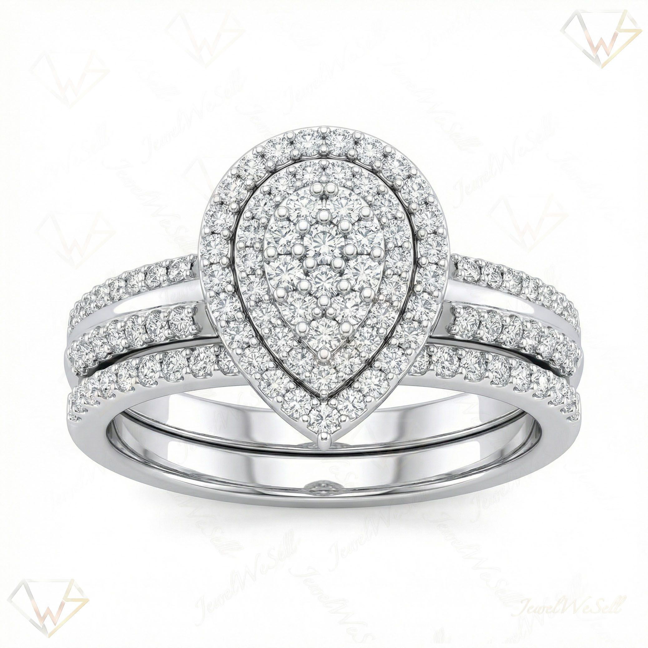 0.75 ct EF VS Lab Grown Diamond Pear Cluster Engagement Set in 14k White Gold _ Sz0475 101594