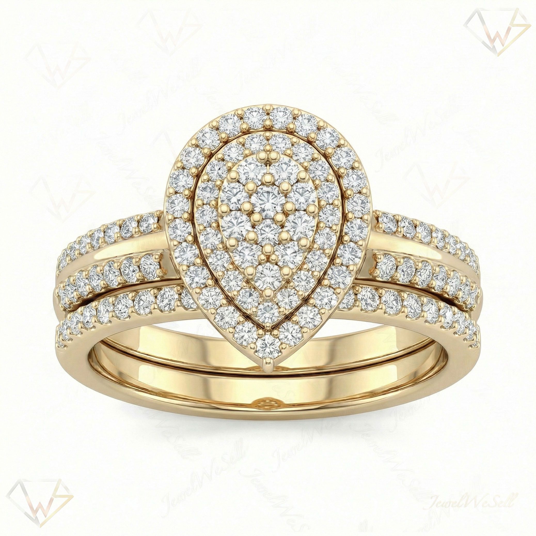 0.75 ct EF VS Lab Grown Diamond Pear Cluster Engagement Set in 10k Yellow Gold _ Sz0525 101594