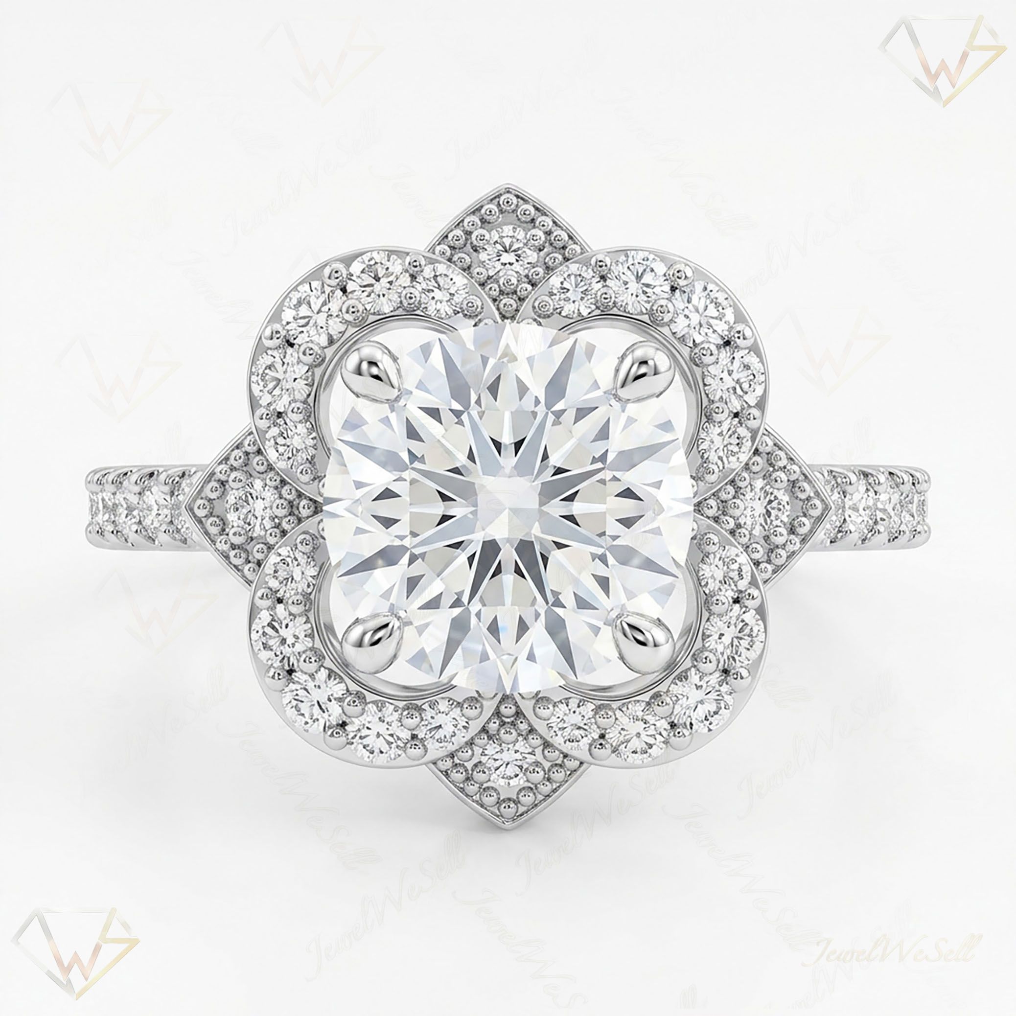 1.33 ct EF VS Lab Grown Diamond Halo Engagement Ring in 10k White Gold _ Sz0775 101607
