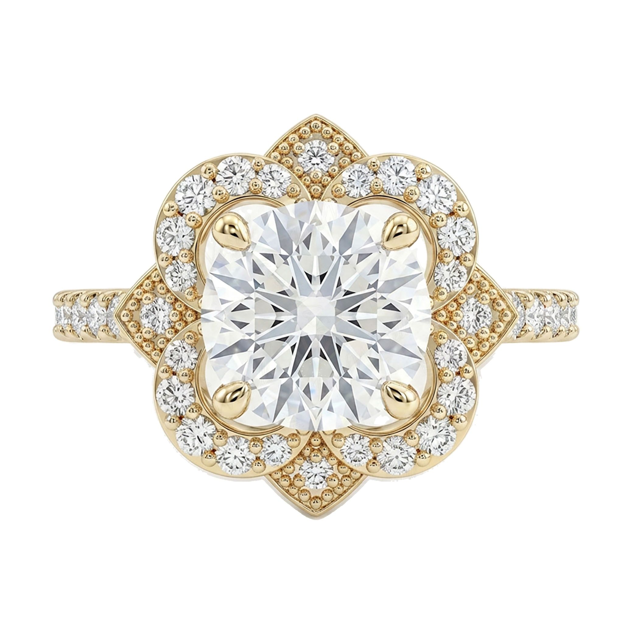 1.33 ct EF VS Lab Grown Diamond Halo Engagement Ring in 10k Yellow Gold _ Sz0400 101607
