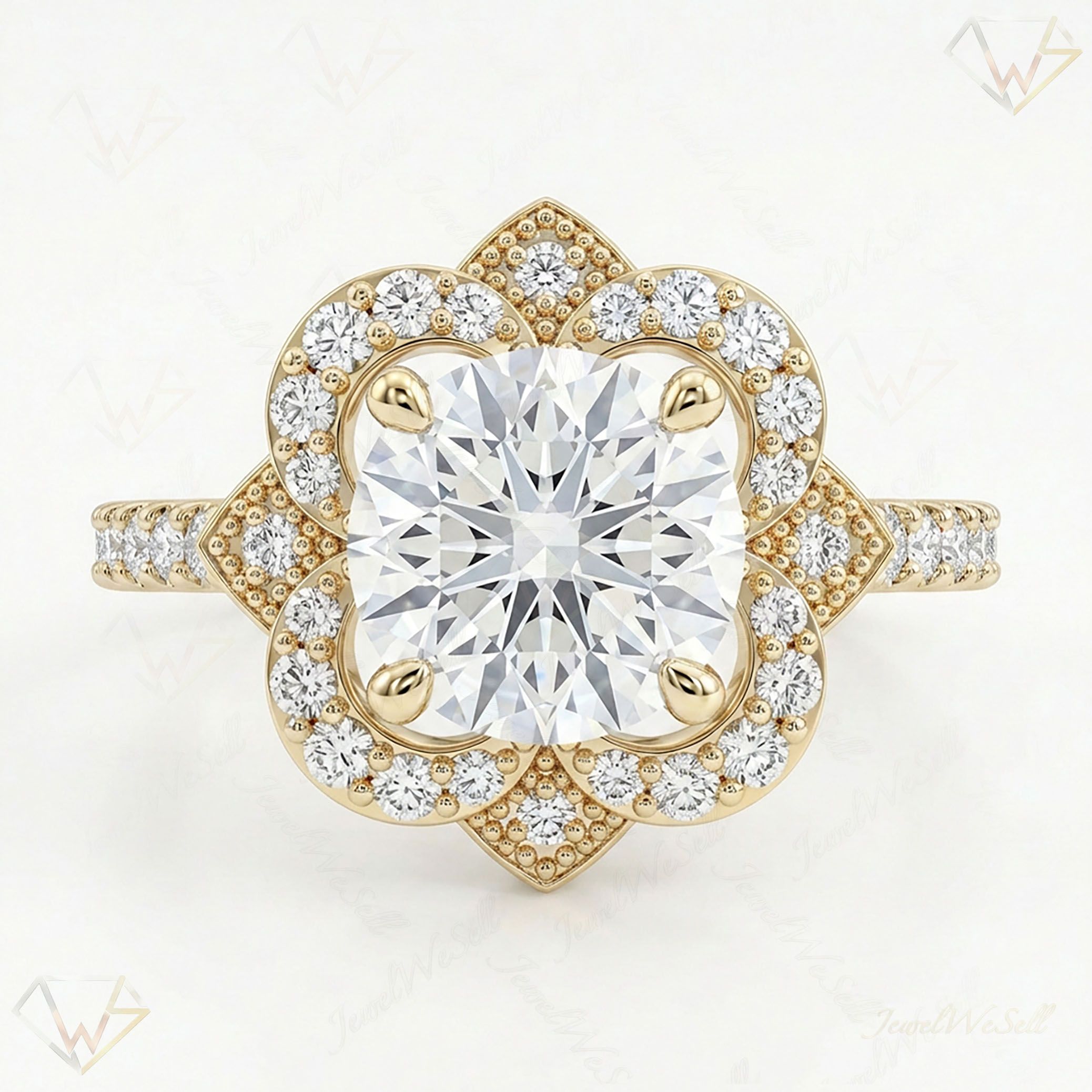 1.33 ct EF VS Lab Grown Diamond Halo Engagement Ring in 14k Yellow Gold _ Sz0525 101607