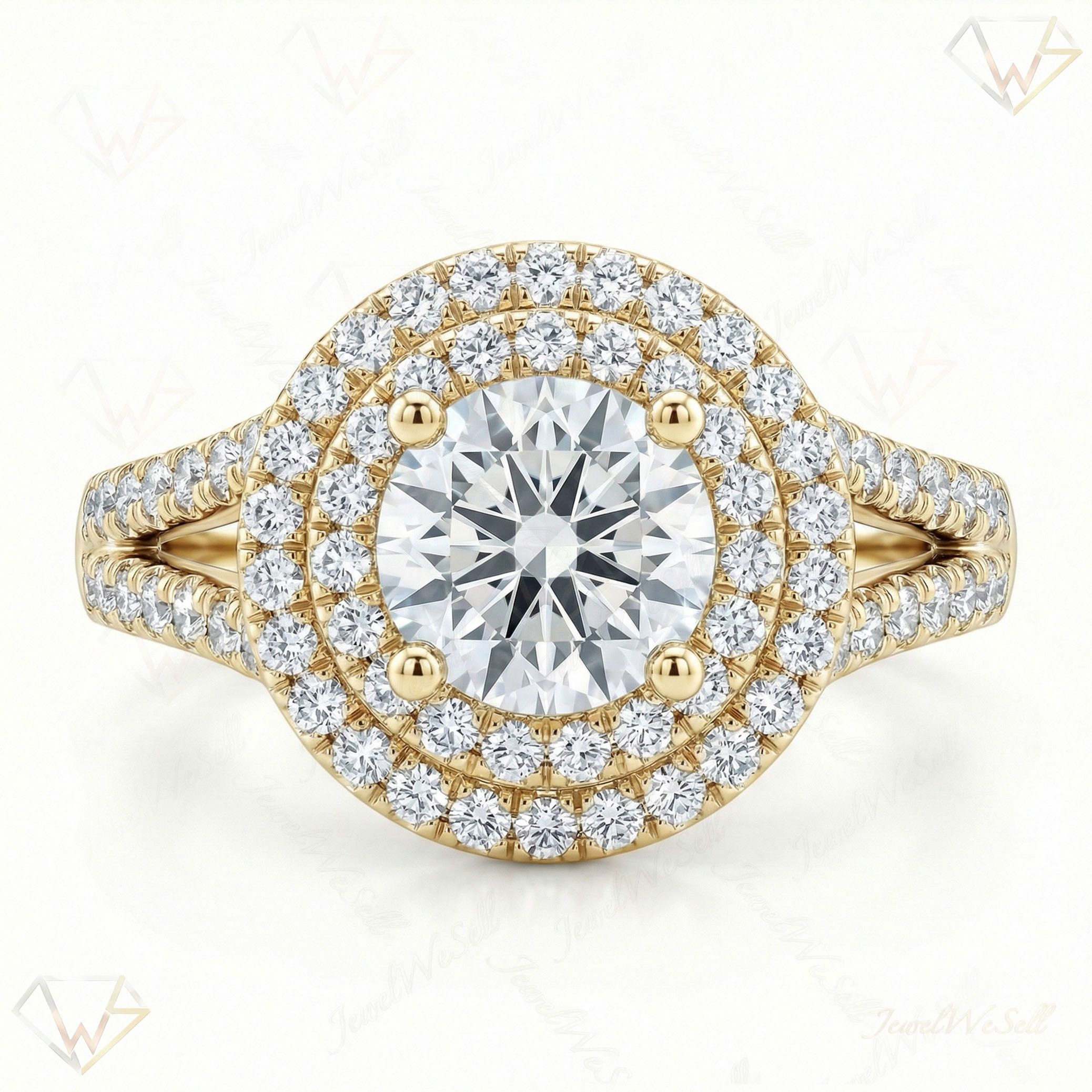 2.10 ct EF VS Lab Grown Diamond Halo Engagement Ring in 14k Yellow Gold _ Sz0450 101629