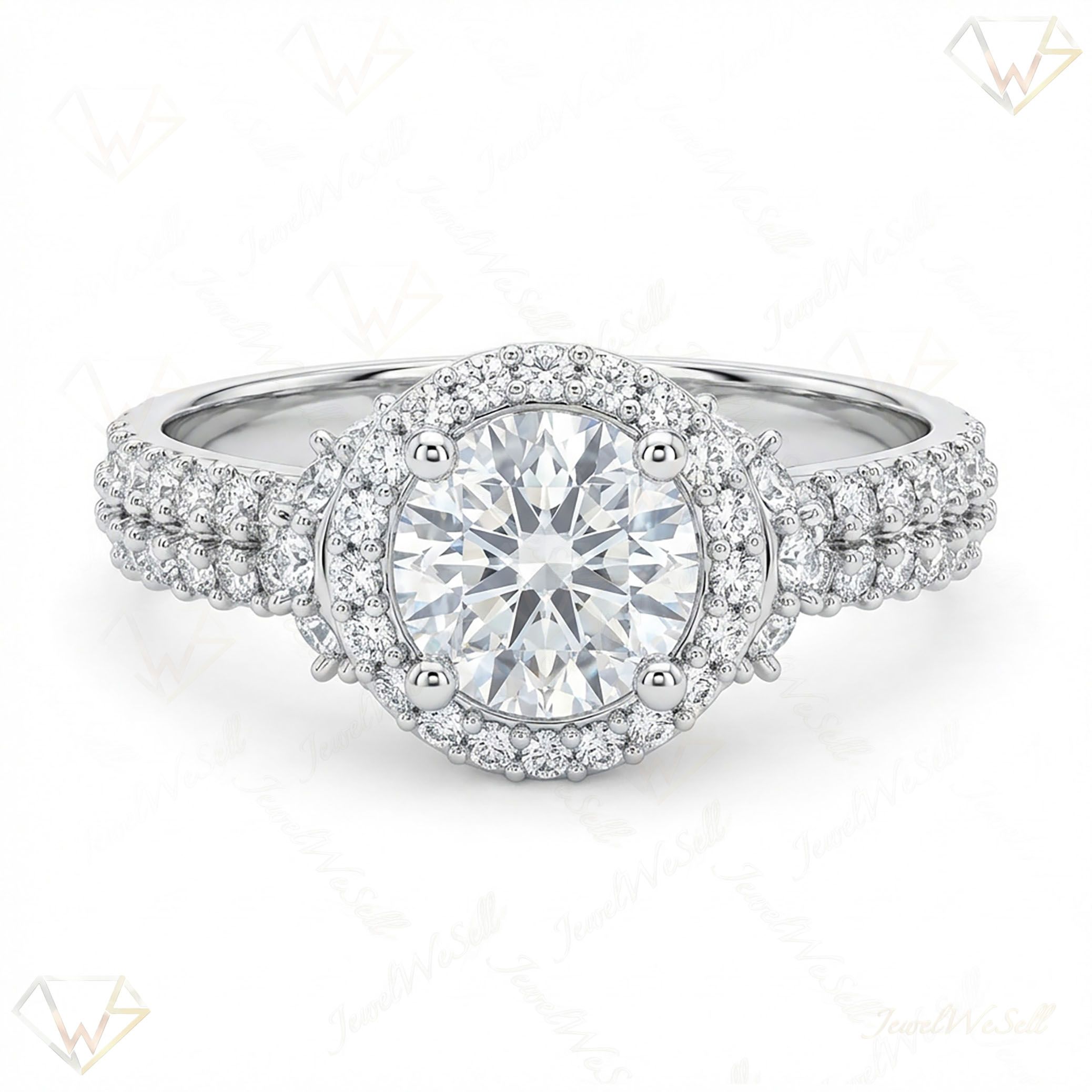 2.15 ct EF VS Moissanite Halo Engagement Ring in 925 Sterling SIlver _ Sz0450 101630