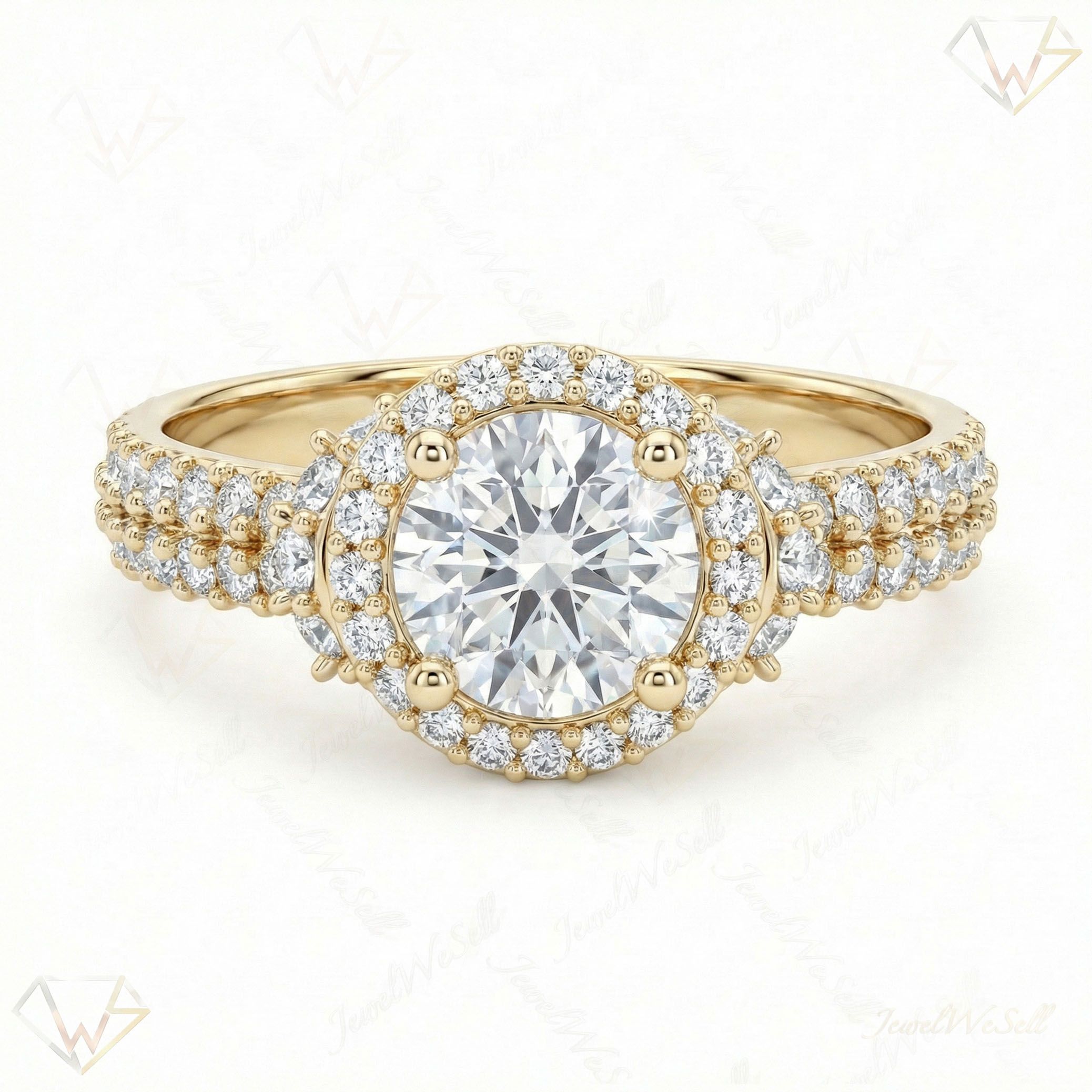 2.15 ct EF VS Lab Grown Diamond Halo Engagement Ring in 10k Yellow Gold _ Sz0625 101630