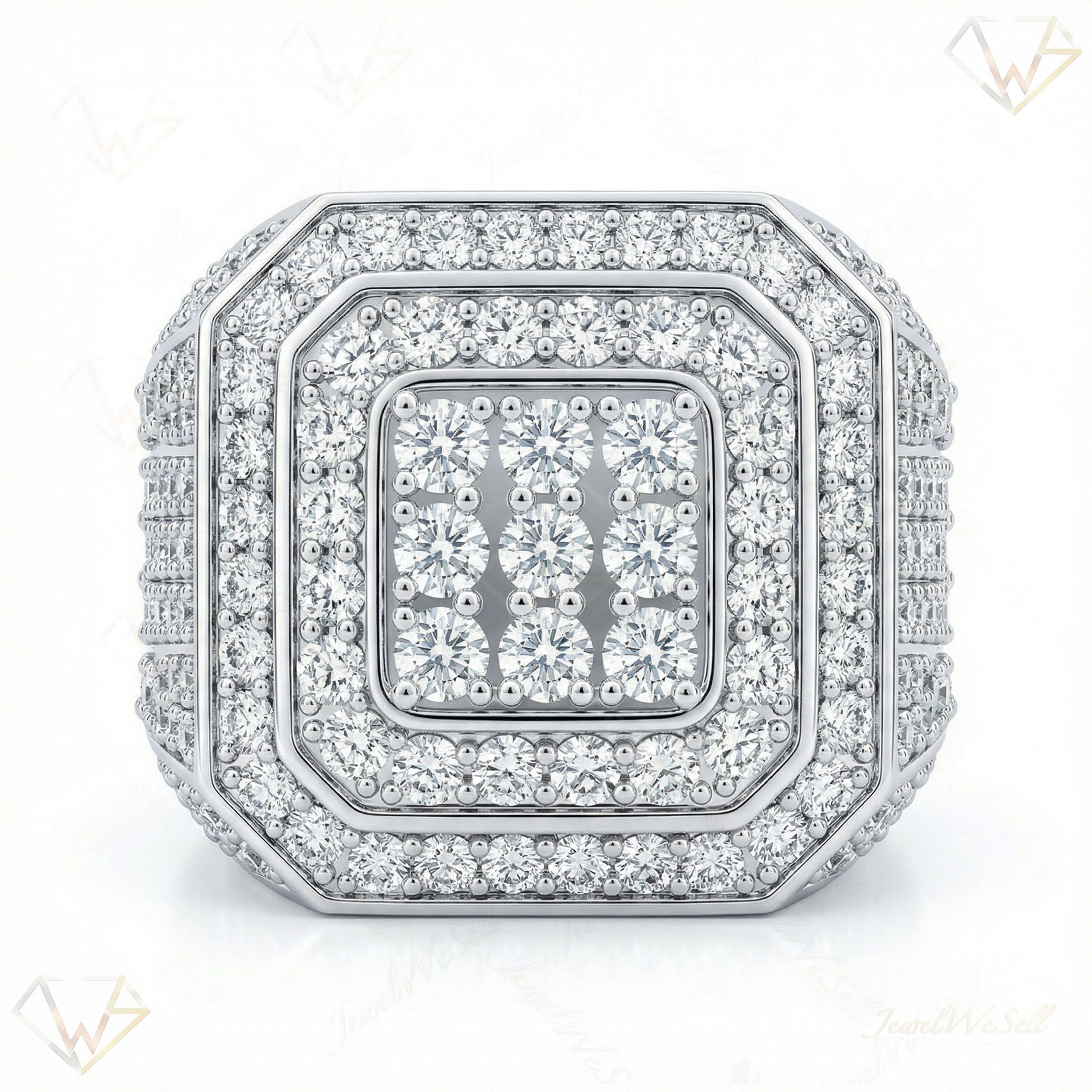 5.33 ct EF VS Lab Grown Diamond Mens Statement Ring in 14k White Gold _ Sz1225 101639