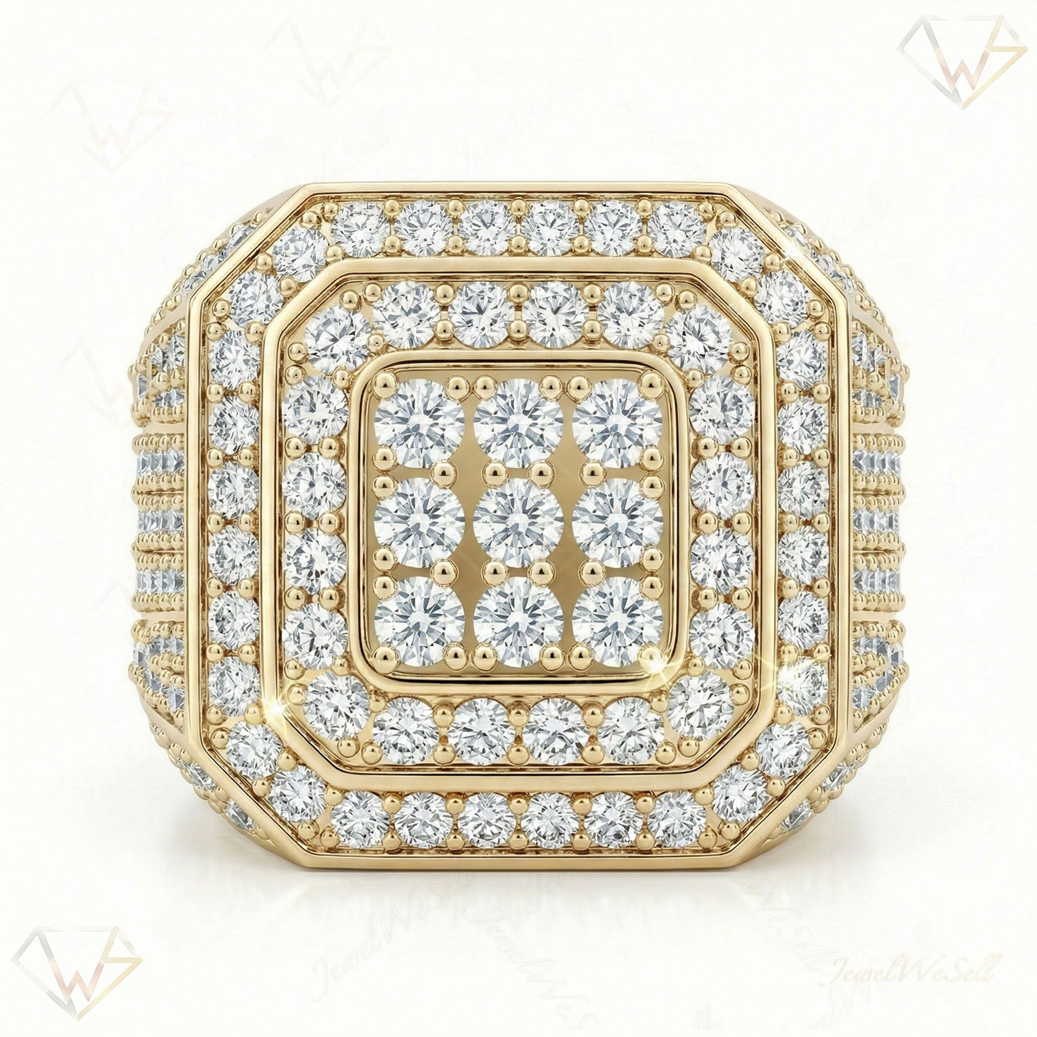 5.33 ct EF VS Lab Grown Diamond Mens Statement Ring in 10k Yellow Gold _ Sz1075 101639