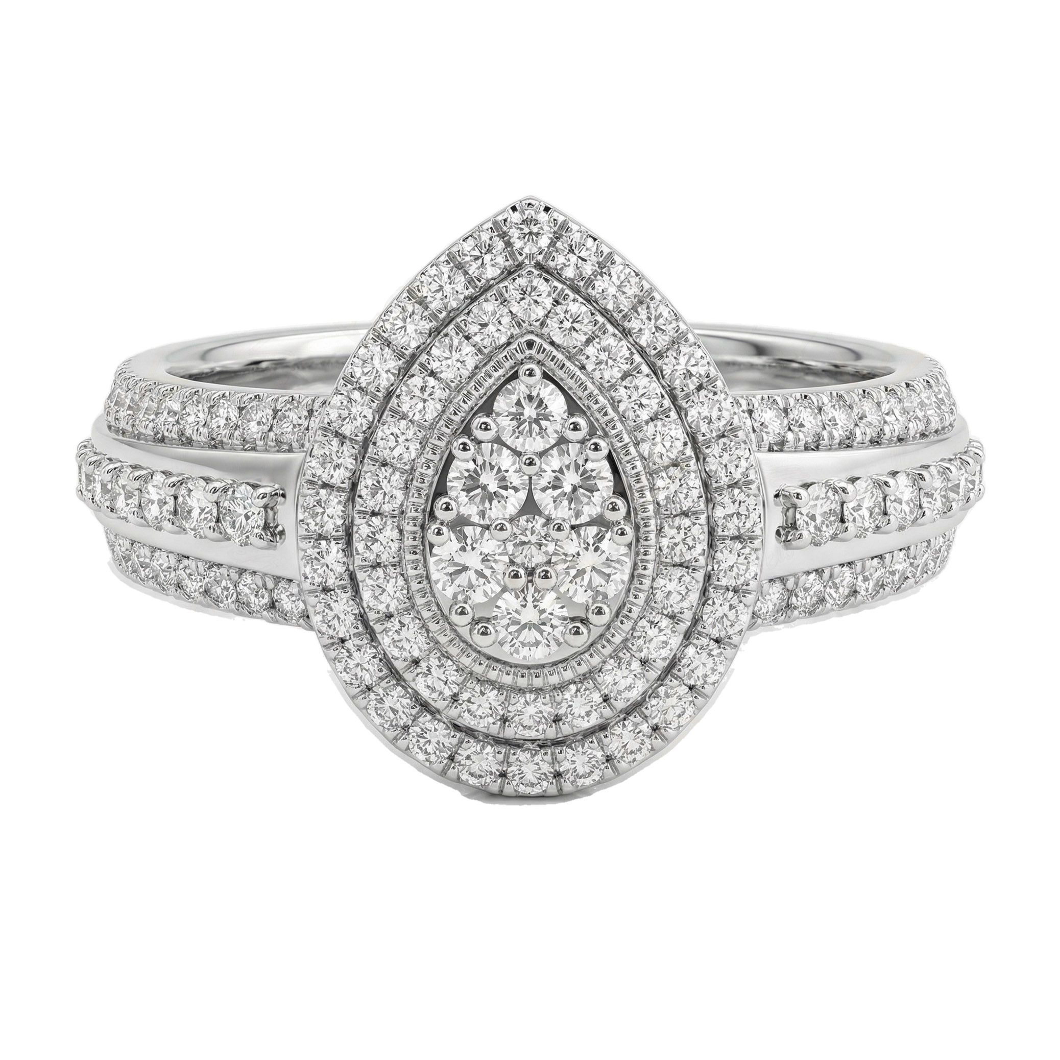 1.10 ct EF VS Lab Grown Diamond Pear Cluster Engagement Set in 14k White Gold _ Sz0450 101653