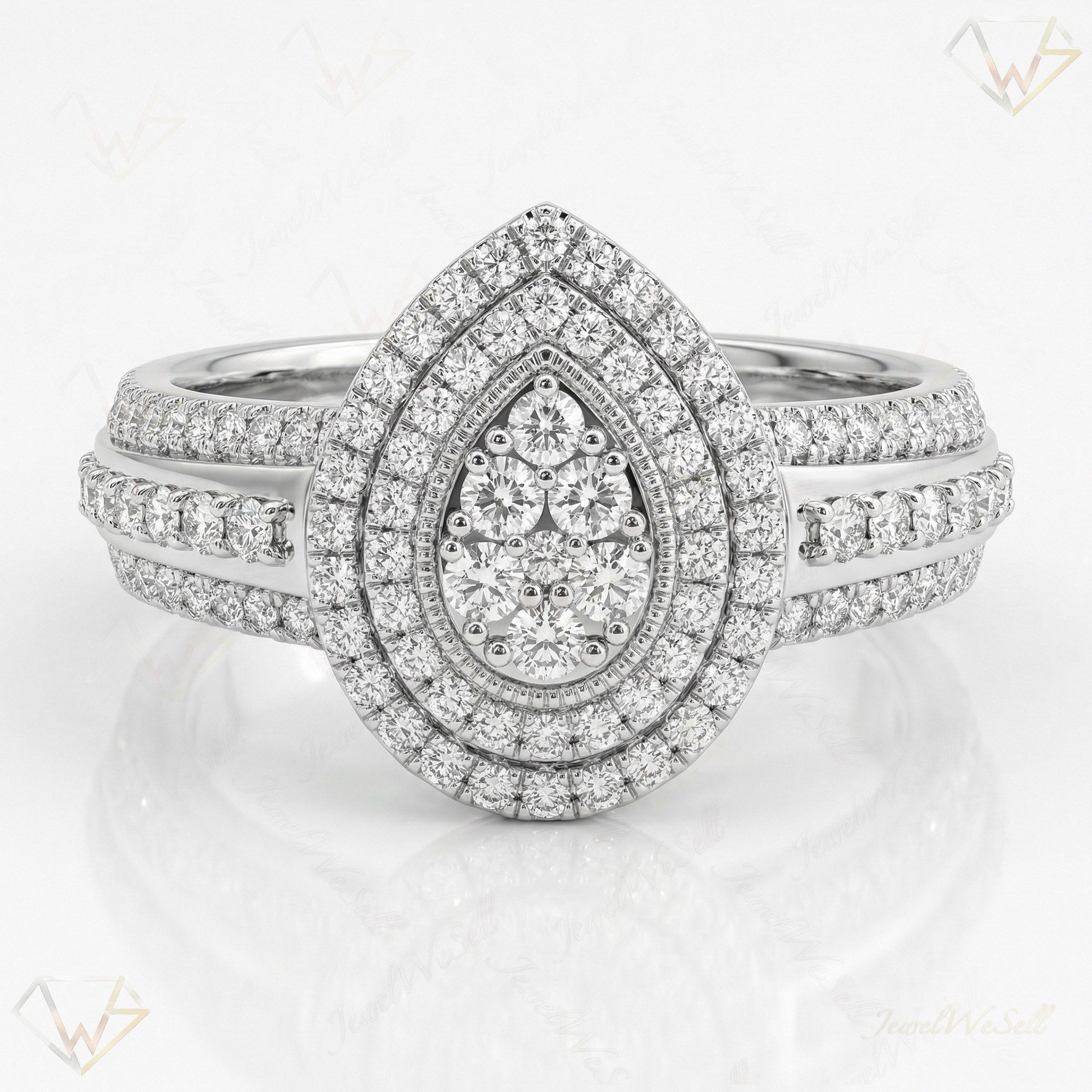 1.10 ct EF VS Lab Grown Diamond Pear Cluster Engagement Set in 10k White Gold _ Sz0700 101653