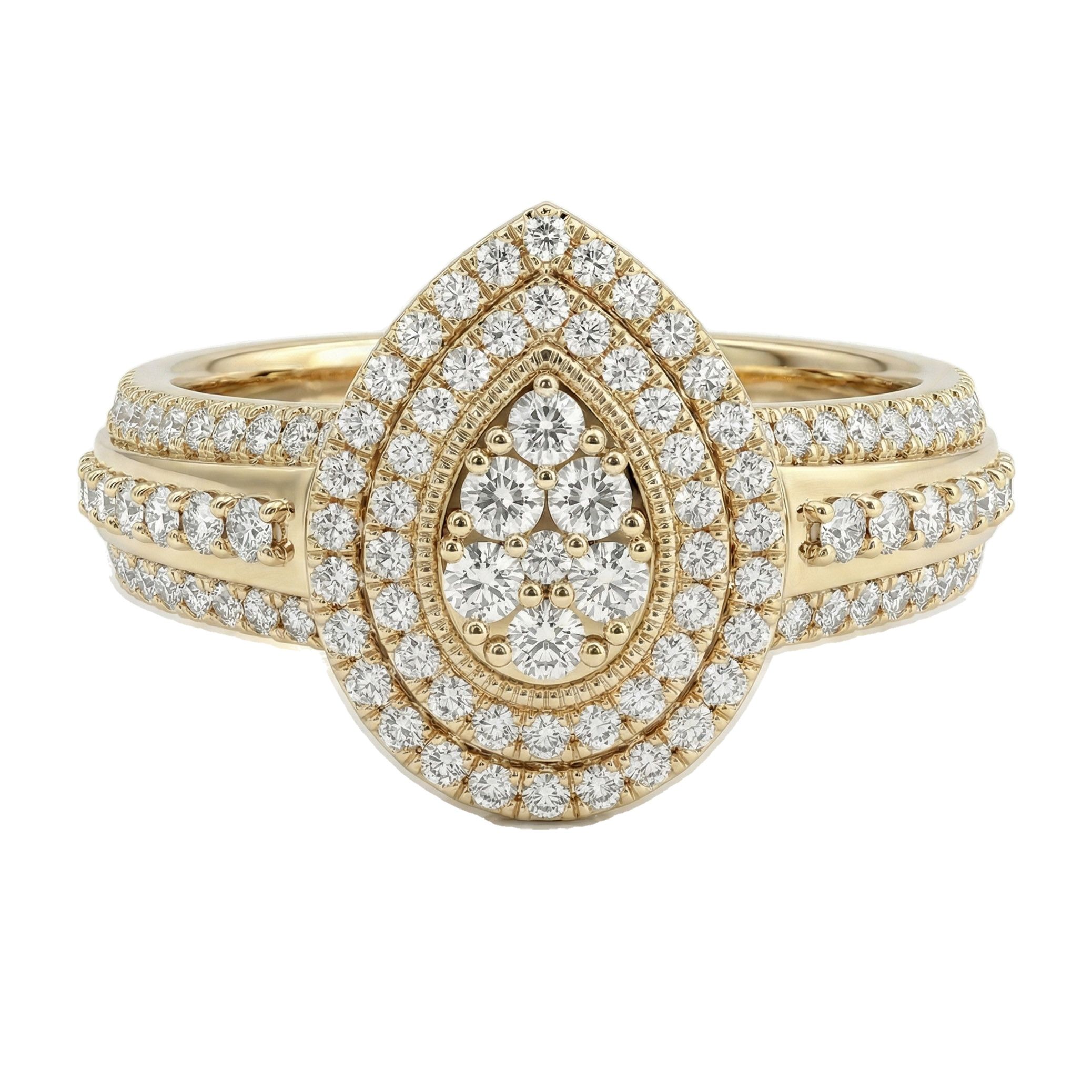 1.10 ct EF VS Lab Grown Diamond Pear Cluster Engagement Set in 14k Yellow Gold _ Sz0750 101653