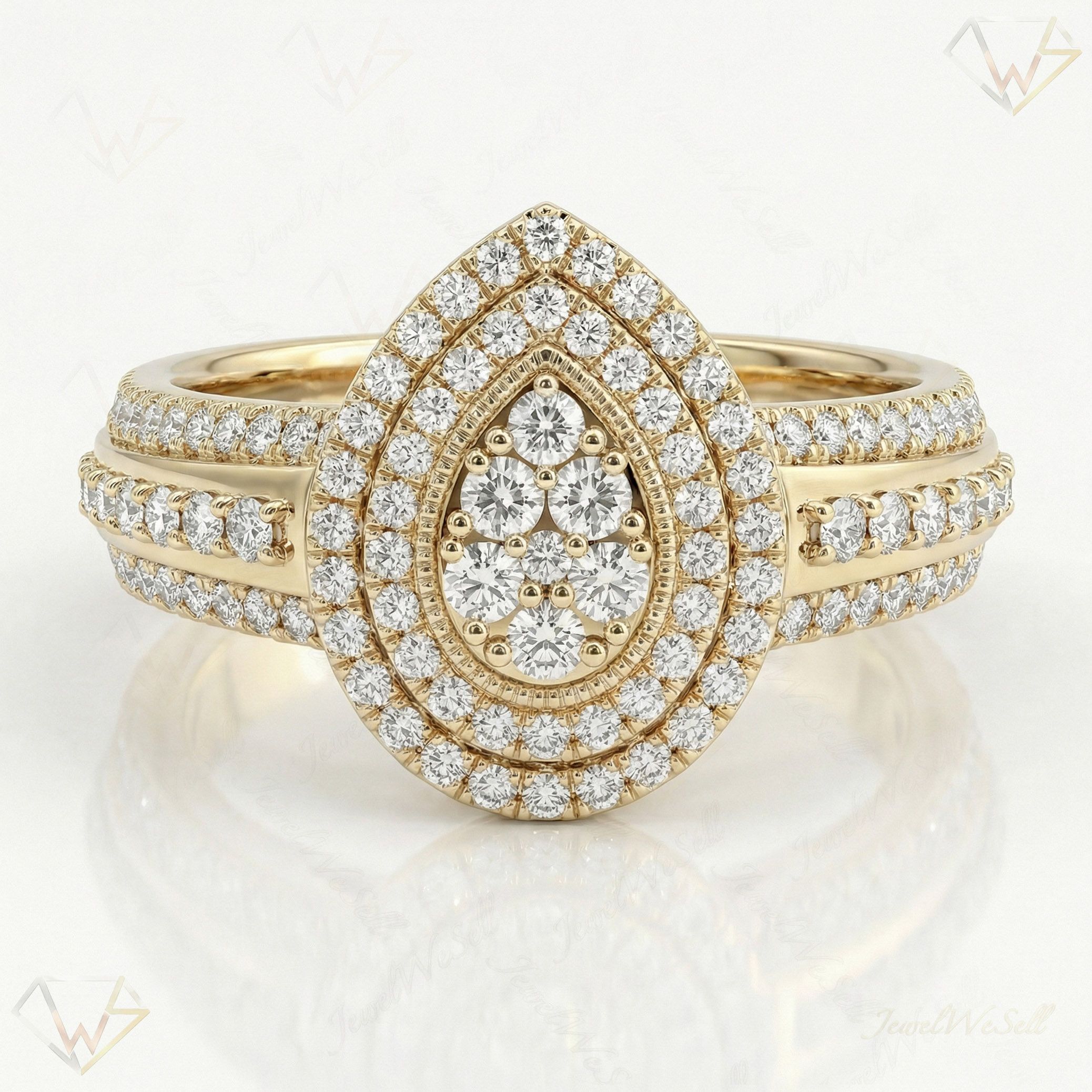 1.10 ct EF VS Lab Grown Diamond Pear Cluster Engagement Set in 10k Yellow Gold _ Sz0450 101653