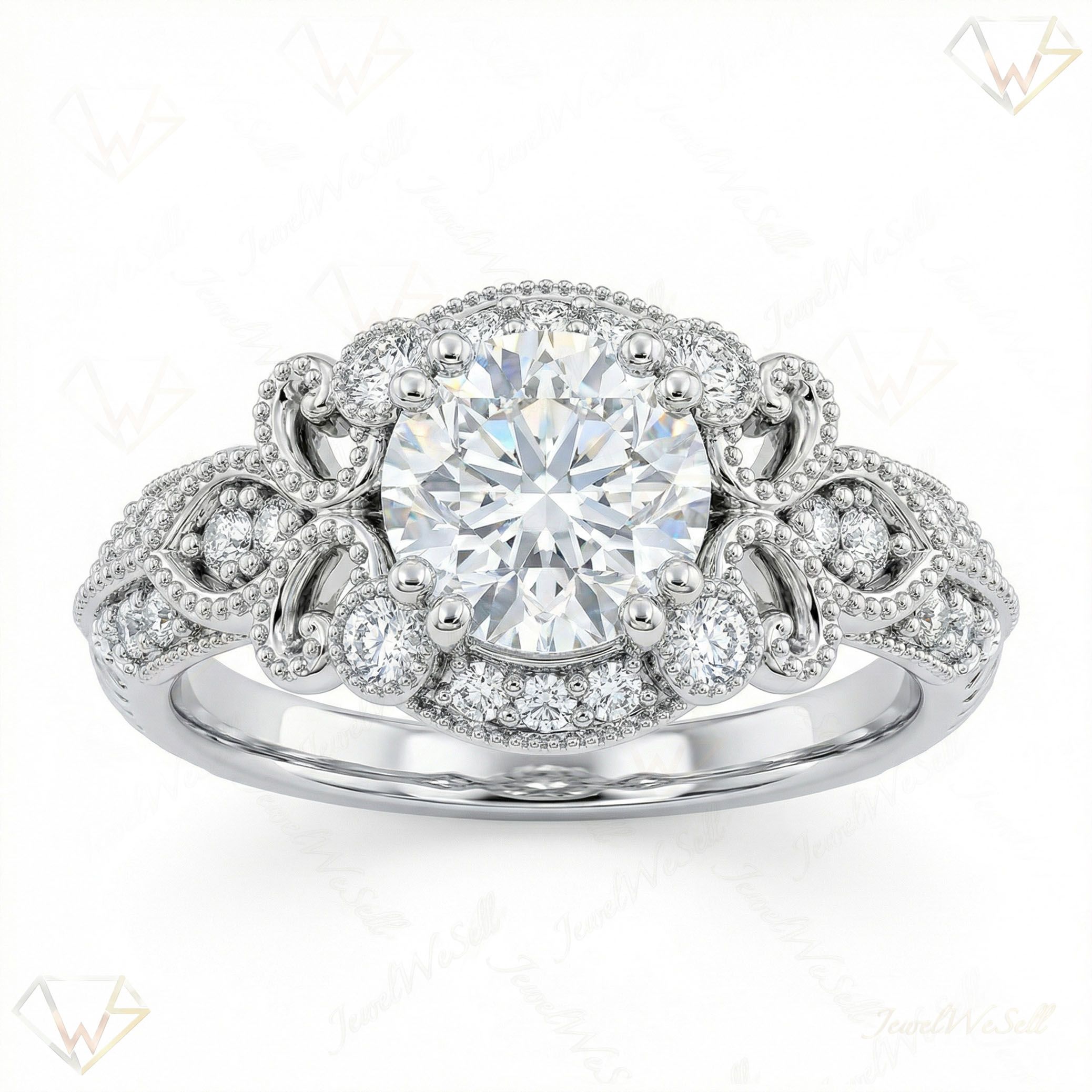 1.50 ct EF VS Lab Grown Diamond Solitaire with Accents Engagement Ring in 10k White Gold _ Sz0700 101691