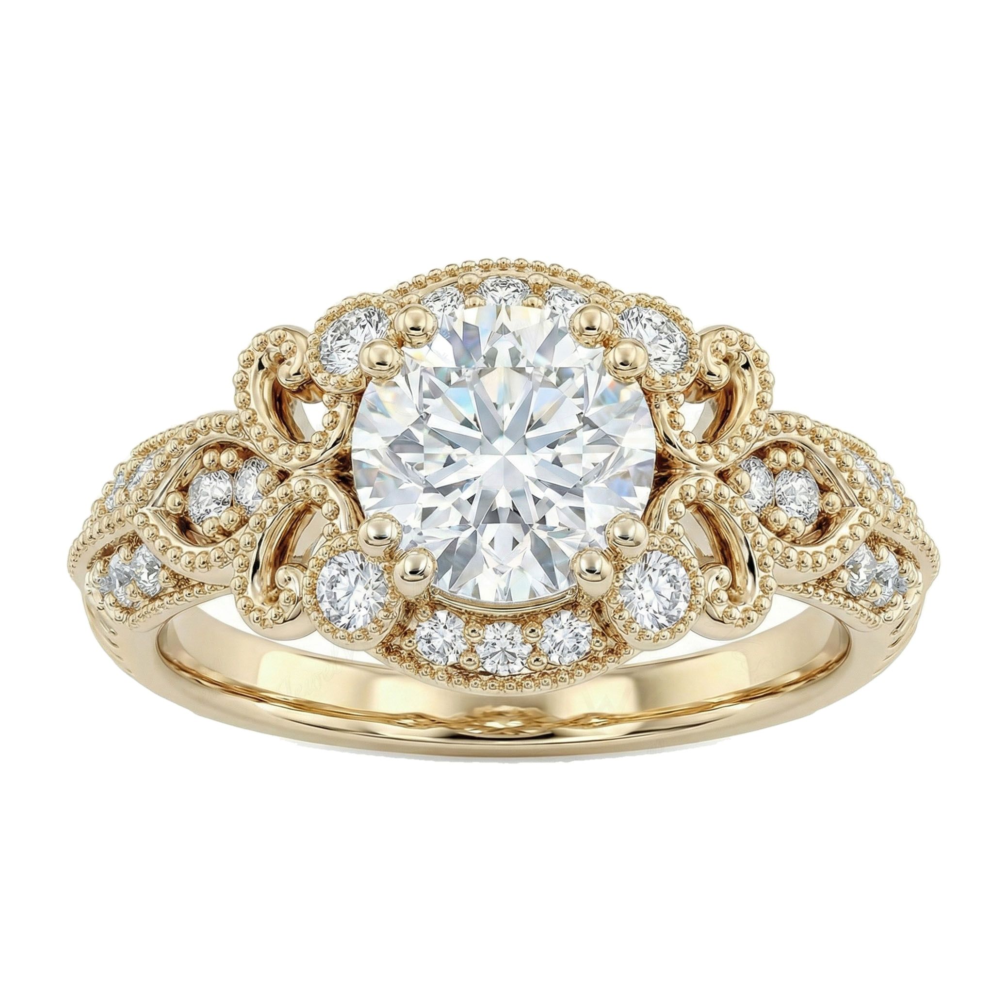 1.50 ct EF VS Lab Grown Diamond Solitaire with Accents Engagement Ring in 14k Yellow Gold _ Sz0450 101691