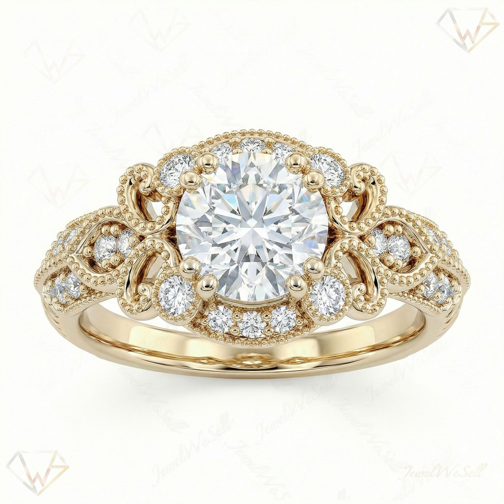 1.50 ct EF VS Lab Grown Diamond Solitaire with Accents Engagement Ring in 10k Yellow Gold _ Sz0725 101691