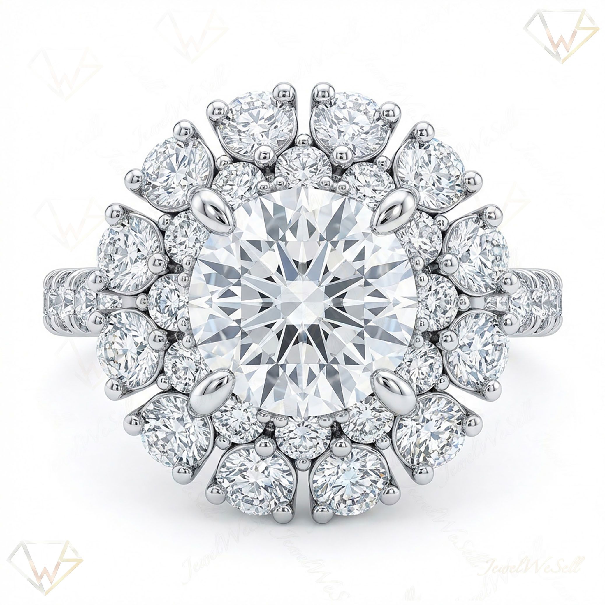 2.33 ct EF VS Lab Grown Diamond Halo Engagement Ring in 10k White Gold _ Sz0625 101711